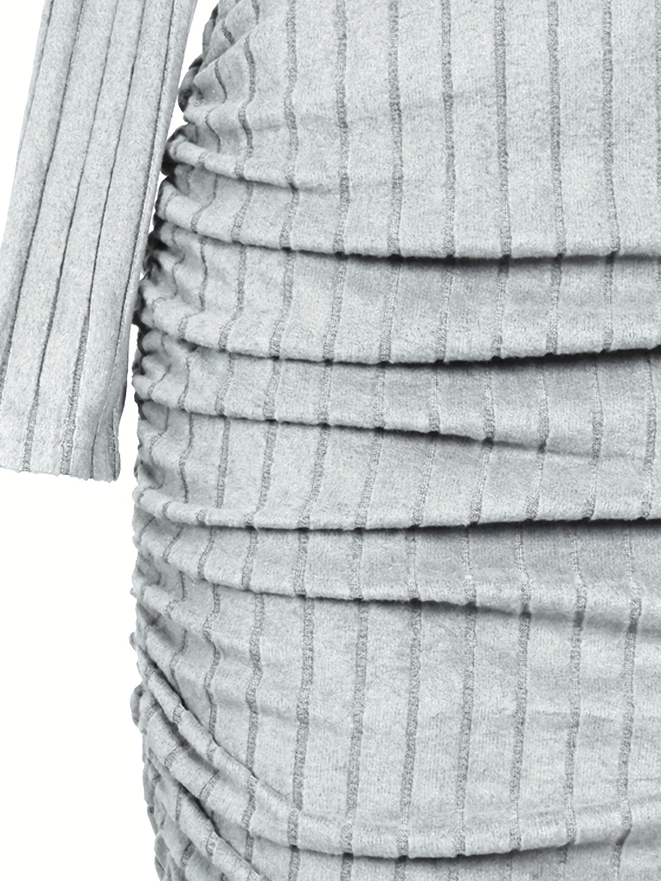 Ribbed Slanted Shoulder Chain Dress, Casual Solid Long Sleeve Bodycon Dress