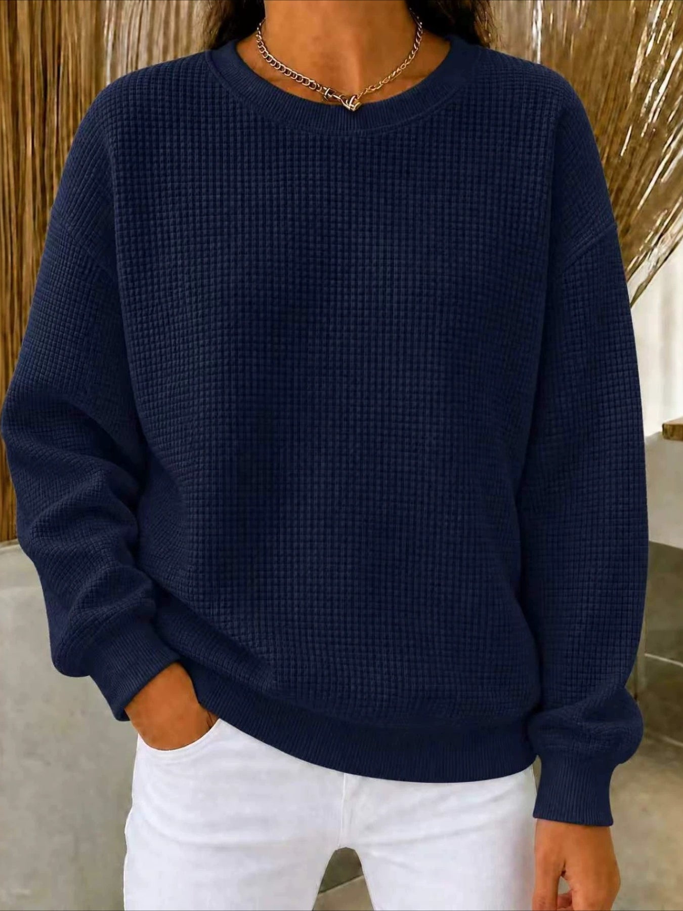 Solid Color Long Sleeve Crew Neck Loose T-shirt