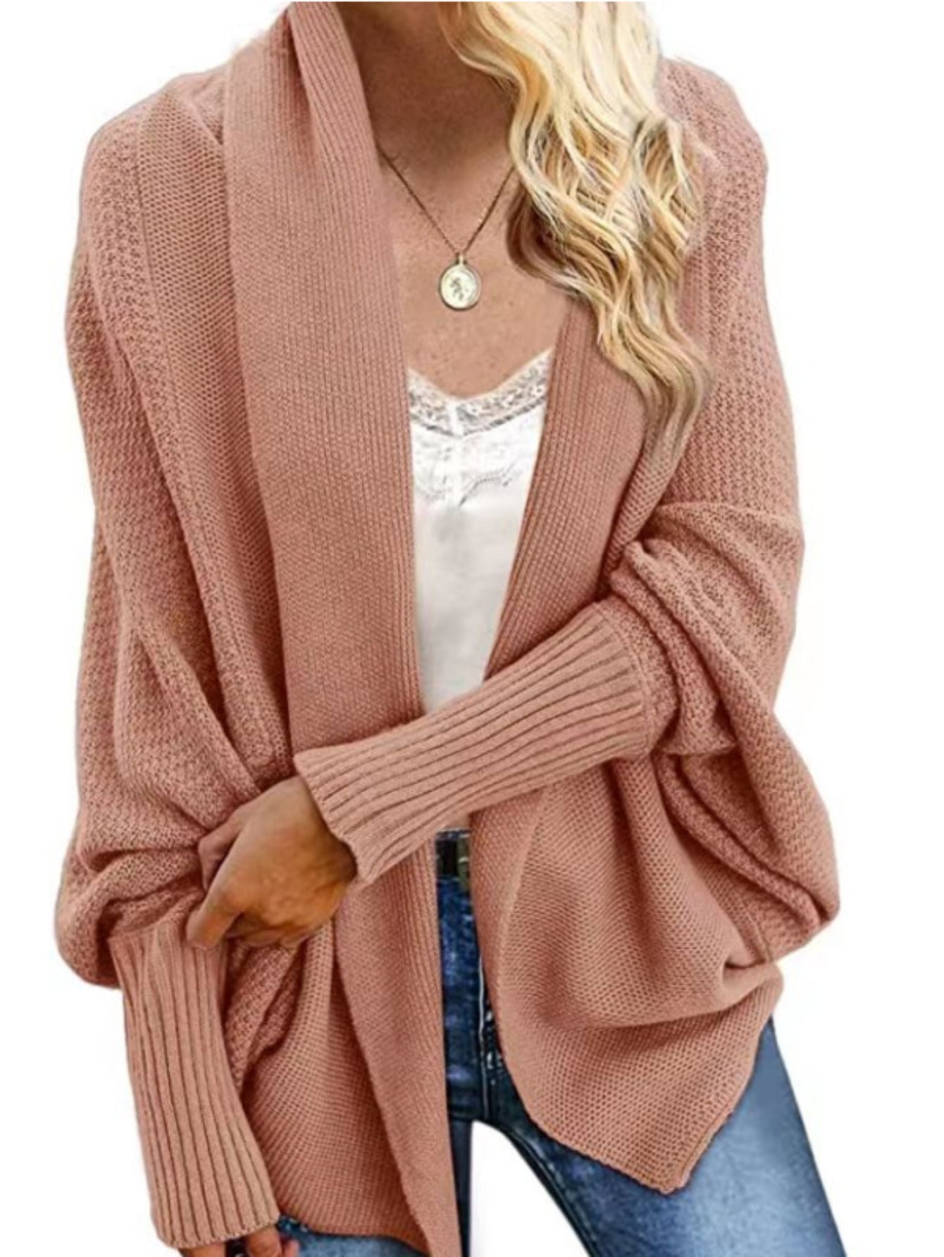 Cozy Solid Color Batwing Sleeve Cardigan - Women's Elegant Knitted Cardigan