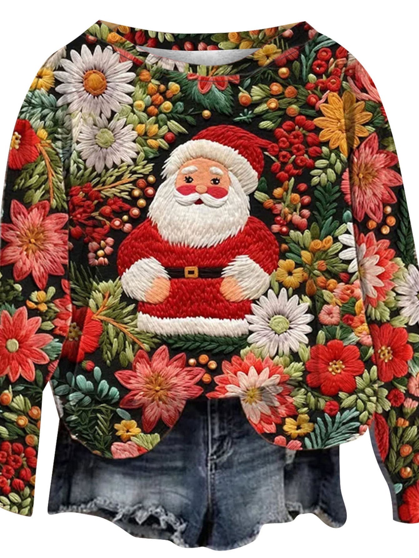 Christmas Allover Print Pullover Sweatshirt, Thin Long Sleeve Crew Neck Sweatshirt