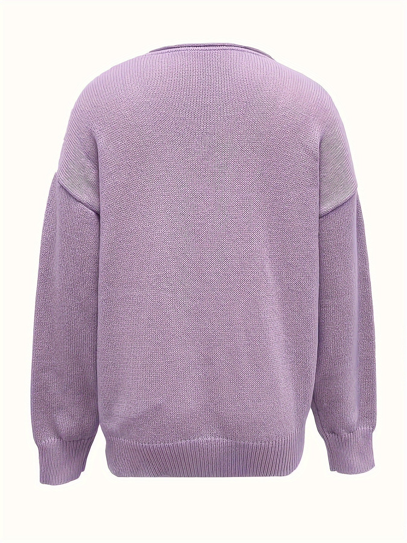 Solid Color V Neck Sweater, Casual Long Sleeve Sweater