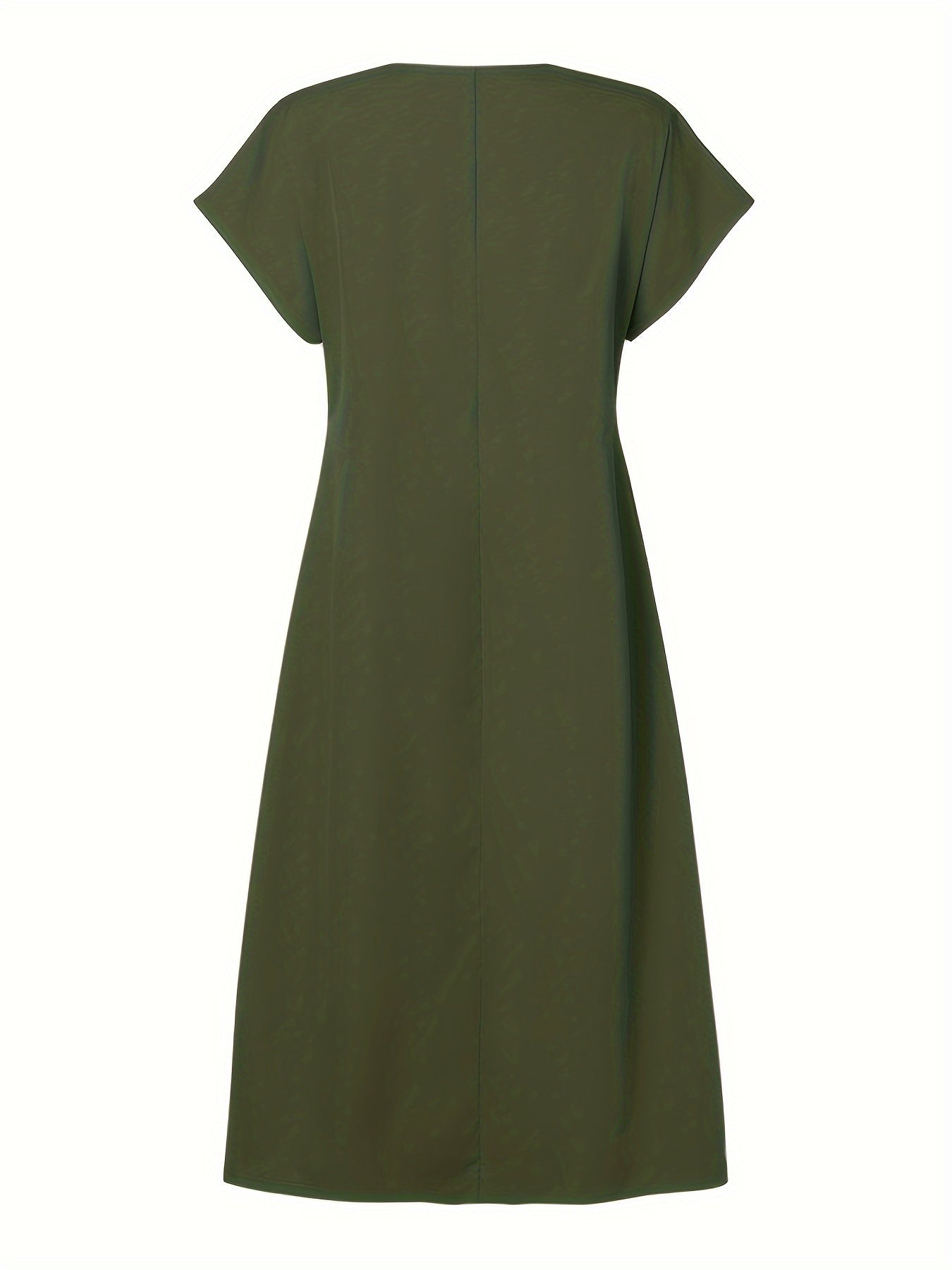 Solid Pintuck Midi Dress, Casual Crew Neck Short Sleeve Dress