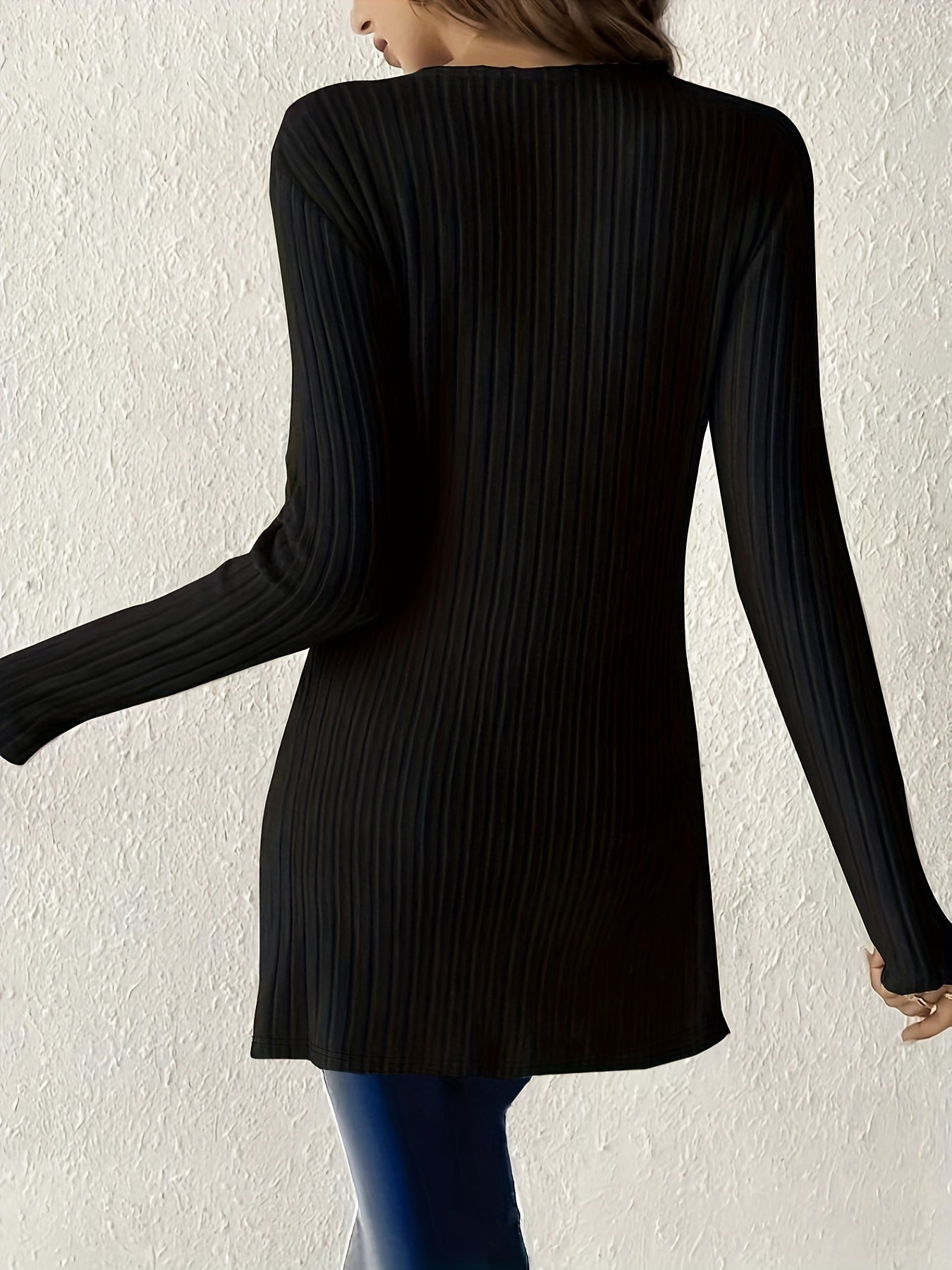Women's Elegant Long Sleeve Ribbed Knit Top
