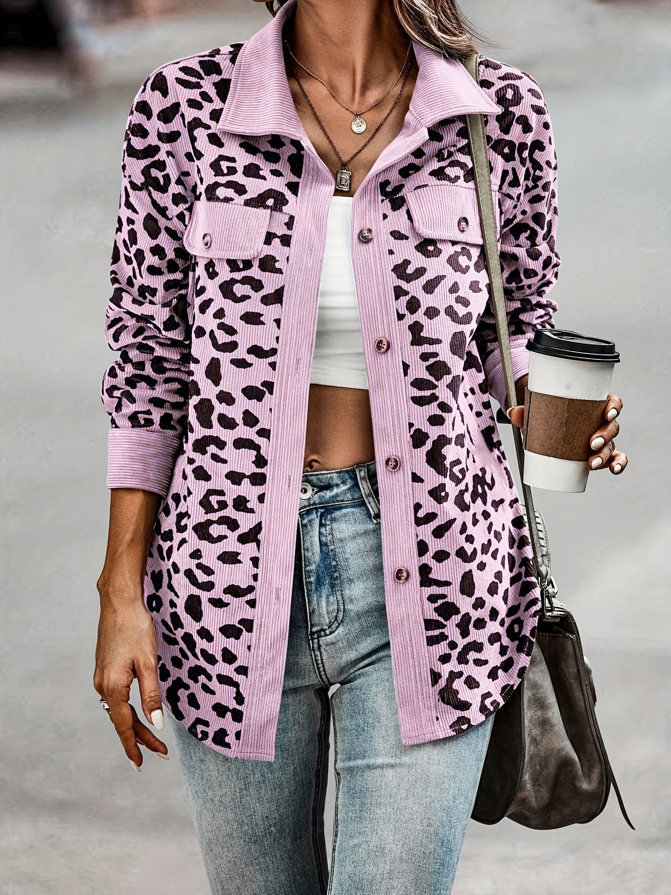Women's Leopard Print Shacket Jacket - Stylish and Comfortable Outerwear