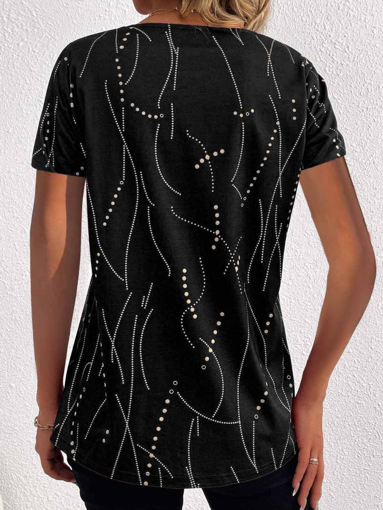 Polka Dot Print T-Shirt, Casual V Neck Short Sleeve T-Shirt