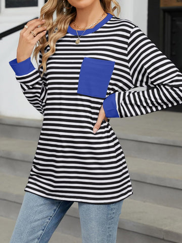 Women's Striped Long Sleeve Shirts Color Block Loose Pullover Tops Crew Neck Casual Blouse Sweatshirts Fall Outfits