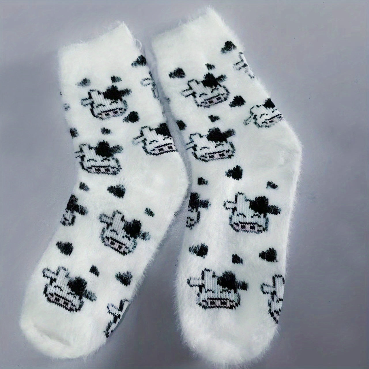 Cute Cow Spots Print Socks, Thickened & Warm Coral Fleece Socks