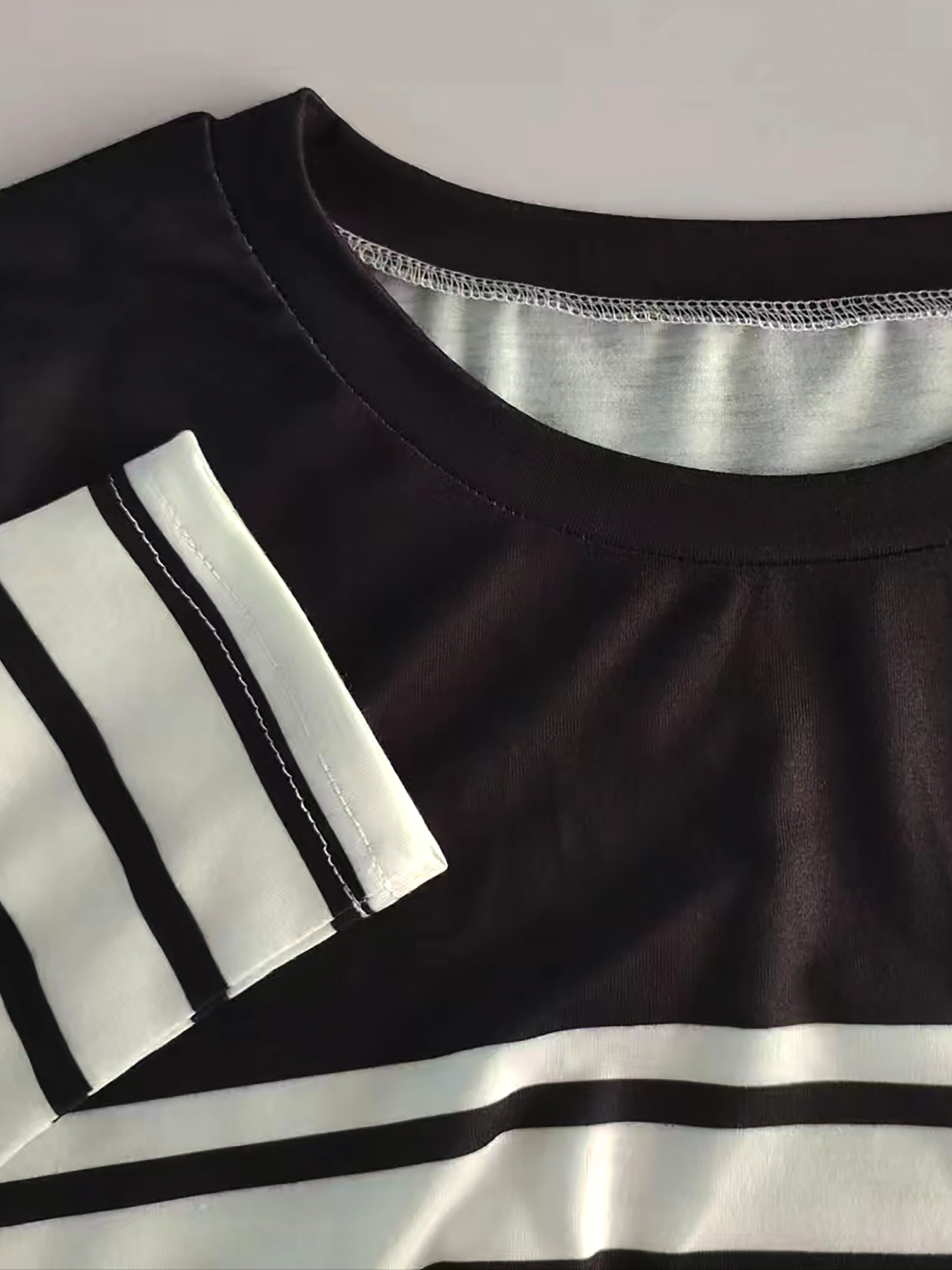 Stripe Print Crew Neck T-Shirt, Casual Long Sleeve Top