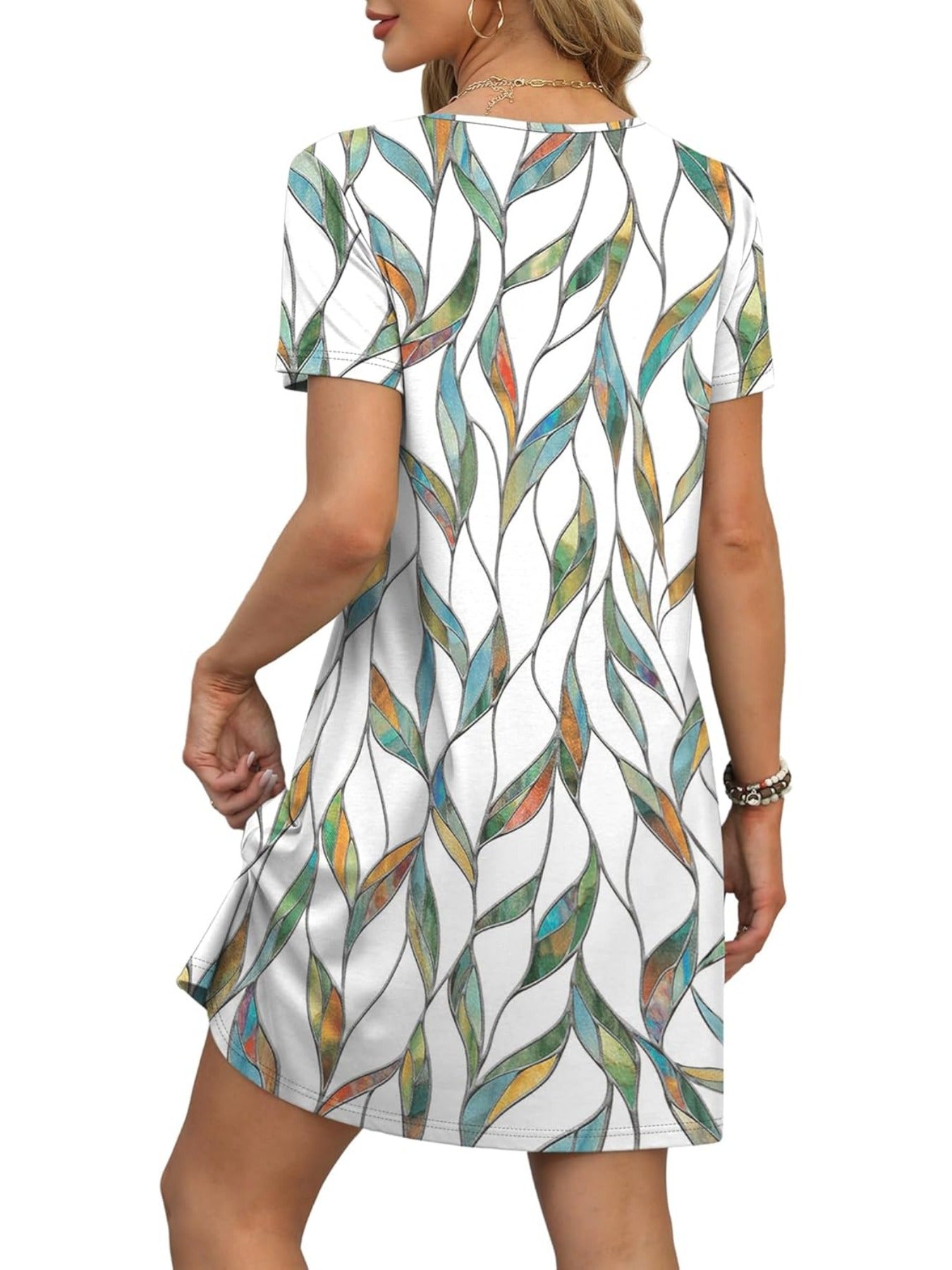 Loose V Neck Short Sleeve Casual T Shirt Dress