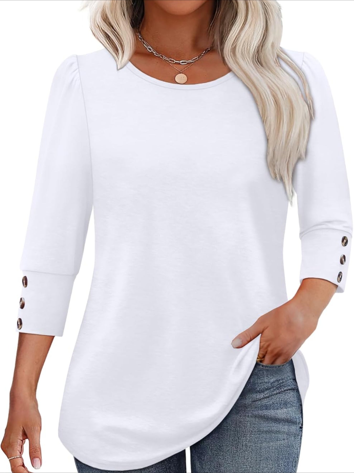 3/4 Sleeve with Buttons Dressy Casual Blouses