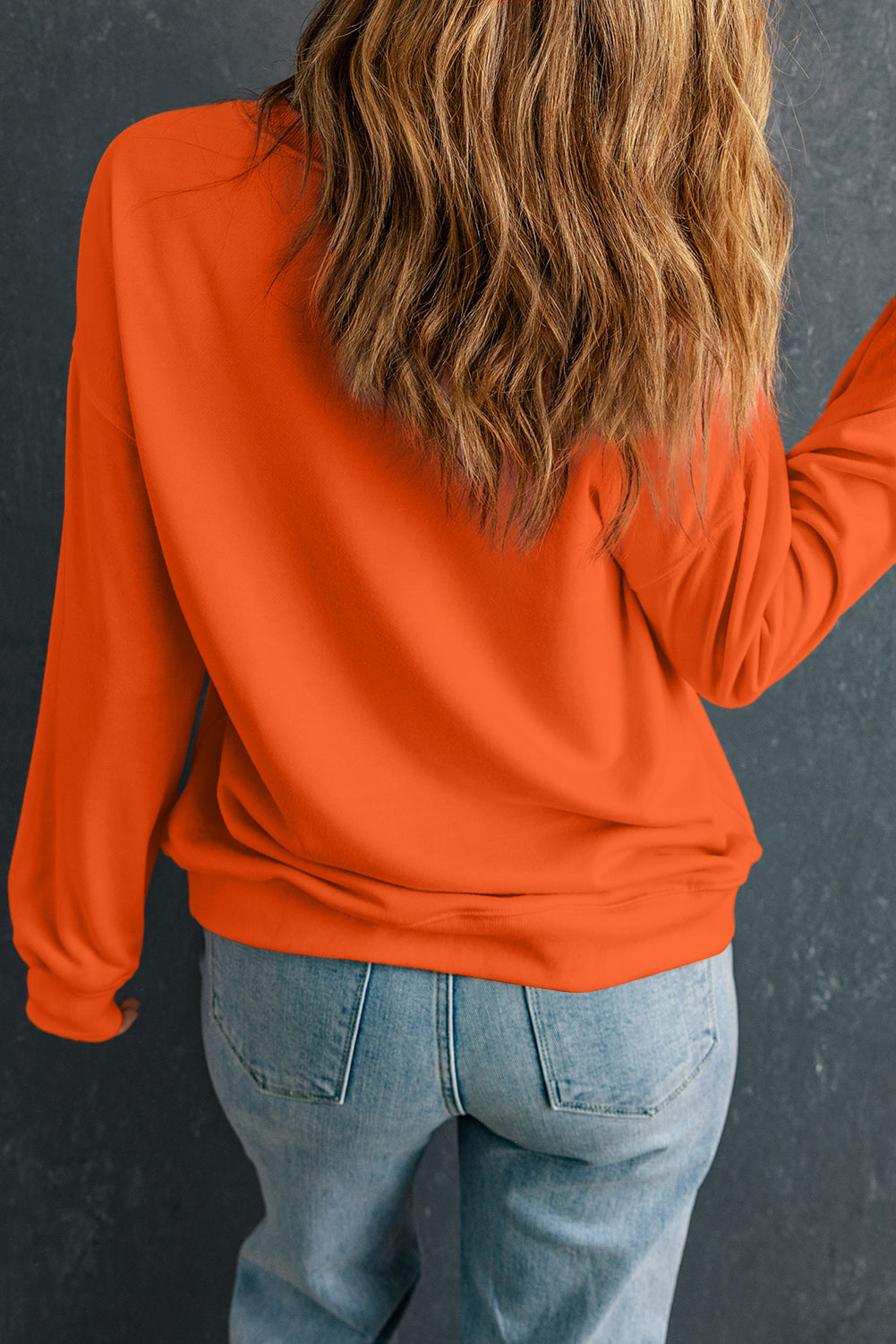 Orange Solid Classic Crewneck Pullover Sweatshirt