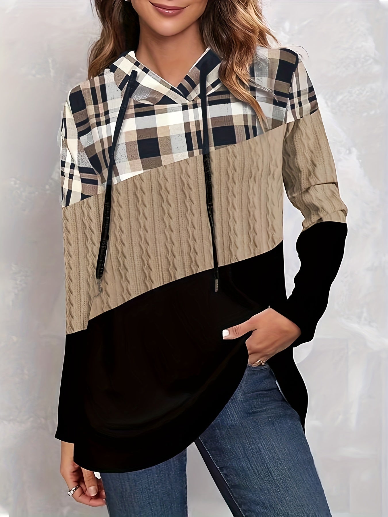 Color Block Drawstring Hoodie, Casual Long Sleeve Hoodie