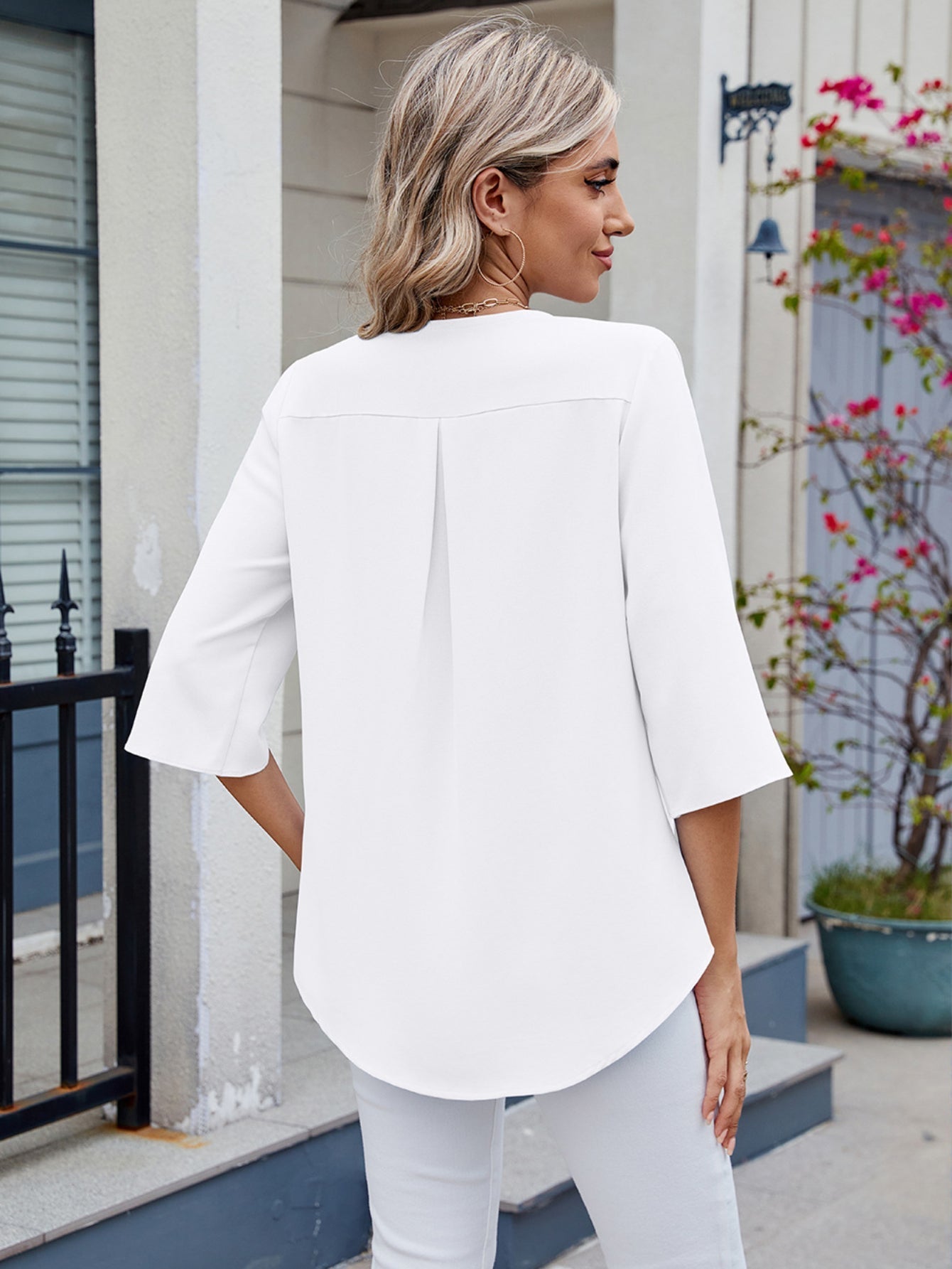 Tooluck Womens Dressy Casual Blouses 3/4 Sleeve V Neck Ruffle Tops