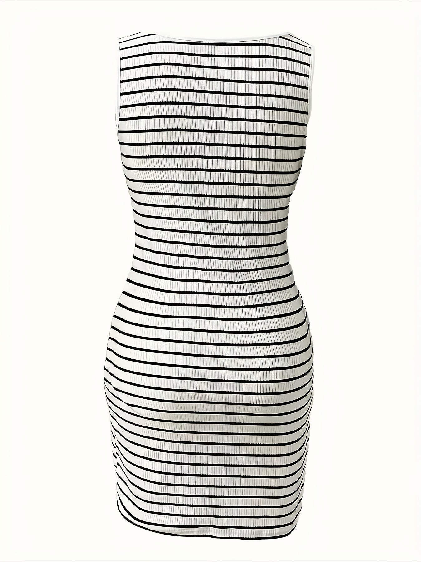 Striped Slim Fit V-Neck Sleeveless Button Detail Dresses