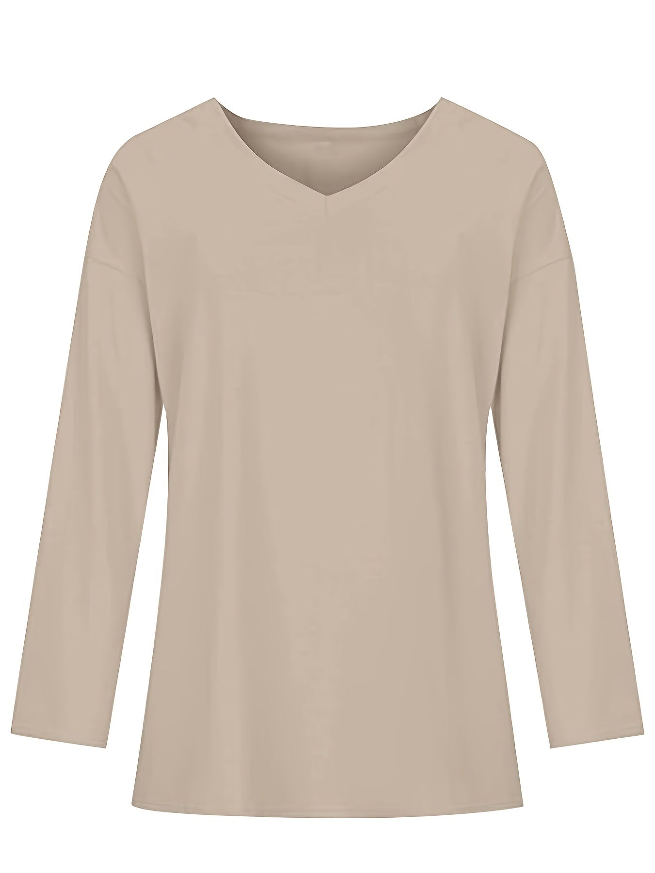 Women's Solid Color Oversized Tops, V-Neck Long Sleeve T-Shirts, Casual Loose Shirts