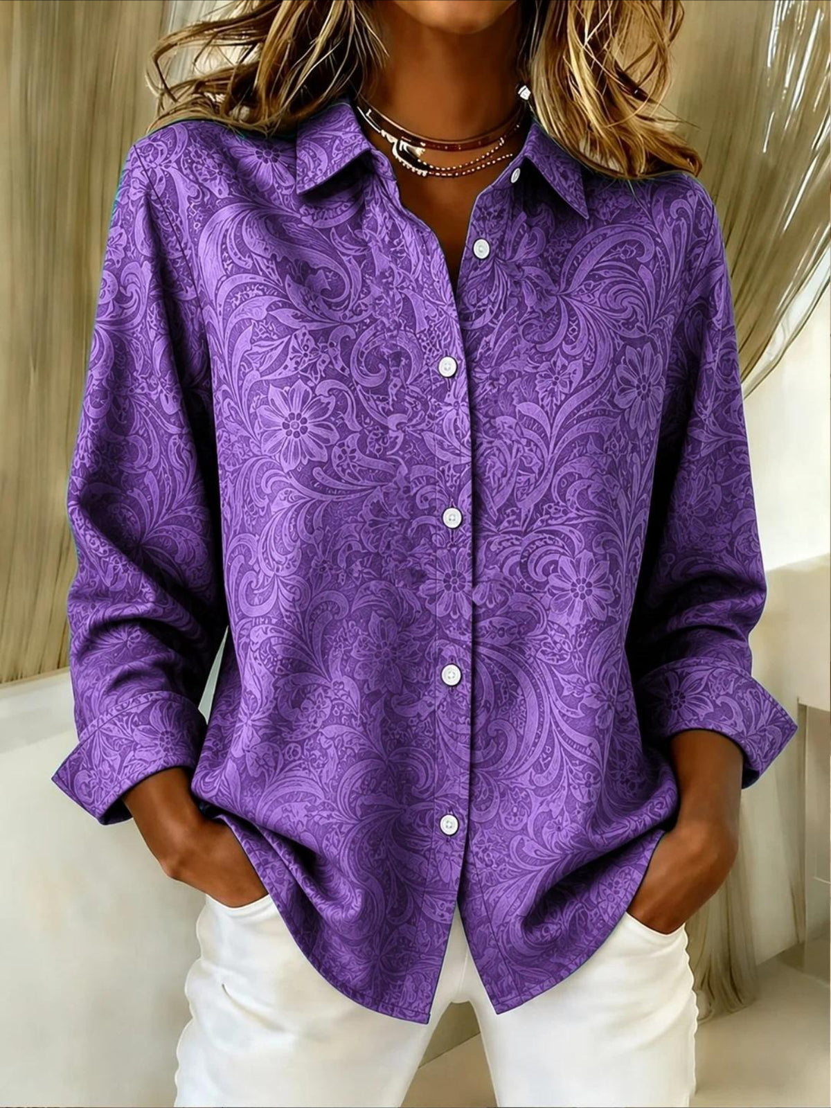 V Neck Long Sleeve Plain Regular Micro-Elasticity Regular Fit Shirt