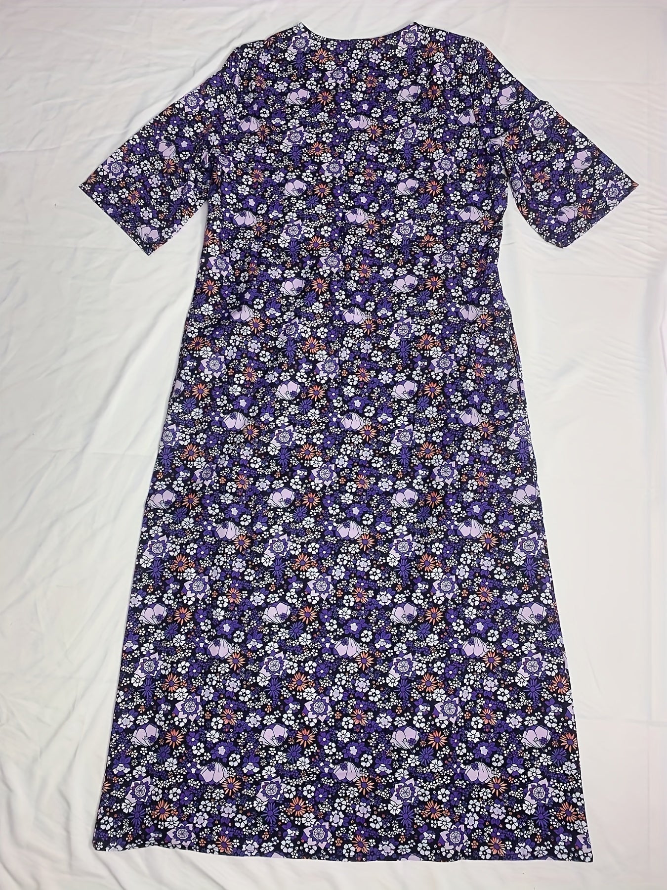 Ditsy Floral Print V Neck Dress, Casual Ruched Summer Dress With Pockets
