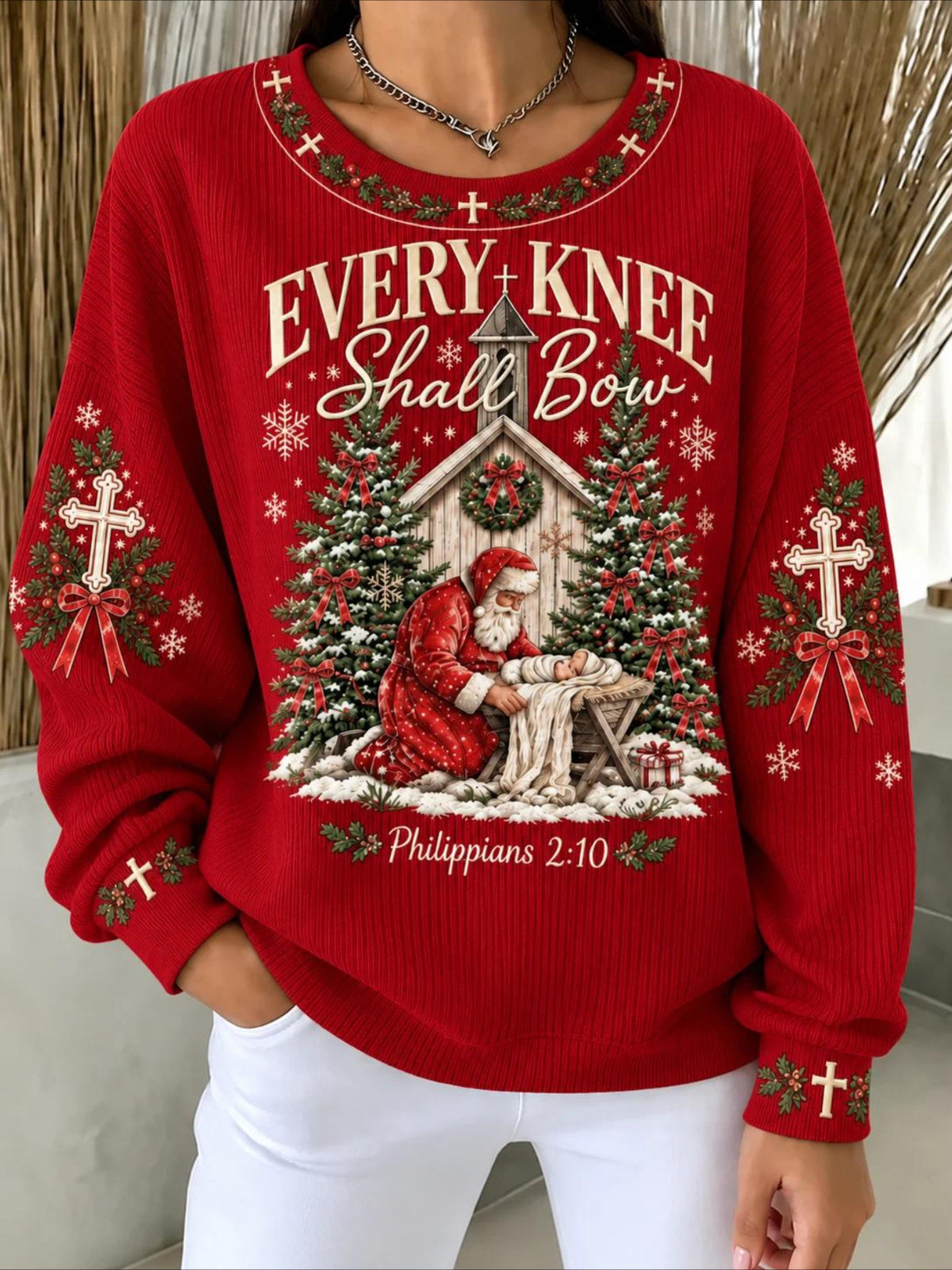 Christmas Santa Claus Casual Printing Loose Crew Neck Regular Fit Sweatshirt
