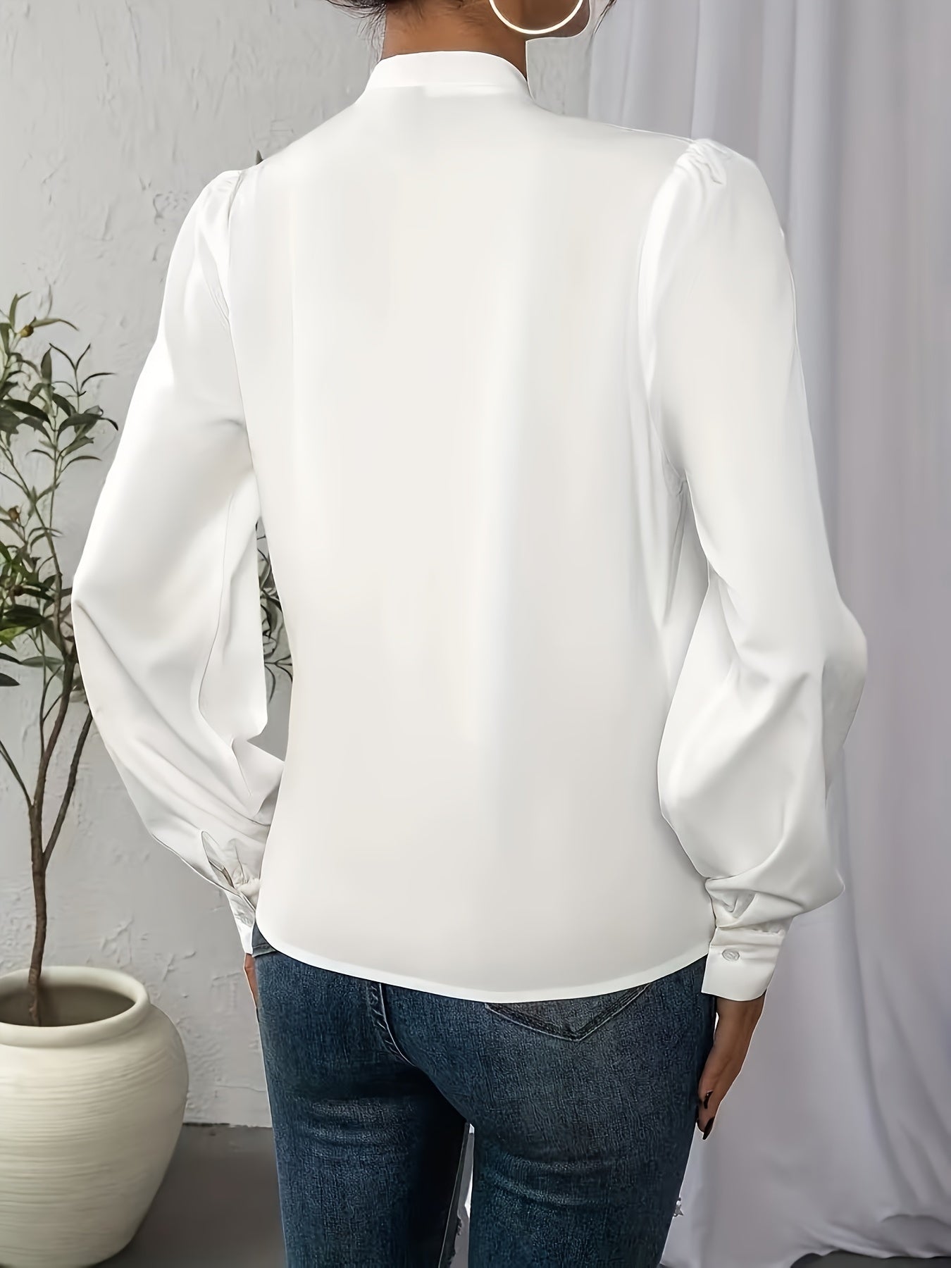 Simple Surplice Neck Blouse, Elegant Long Sleeve Top