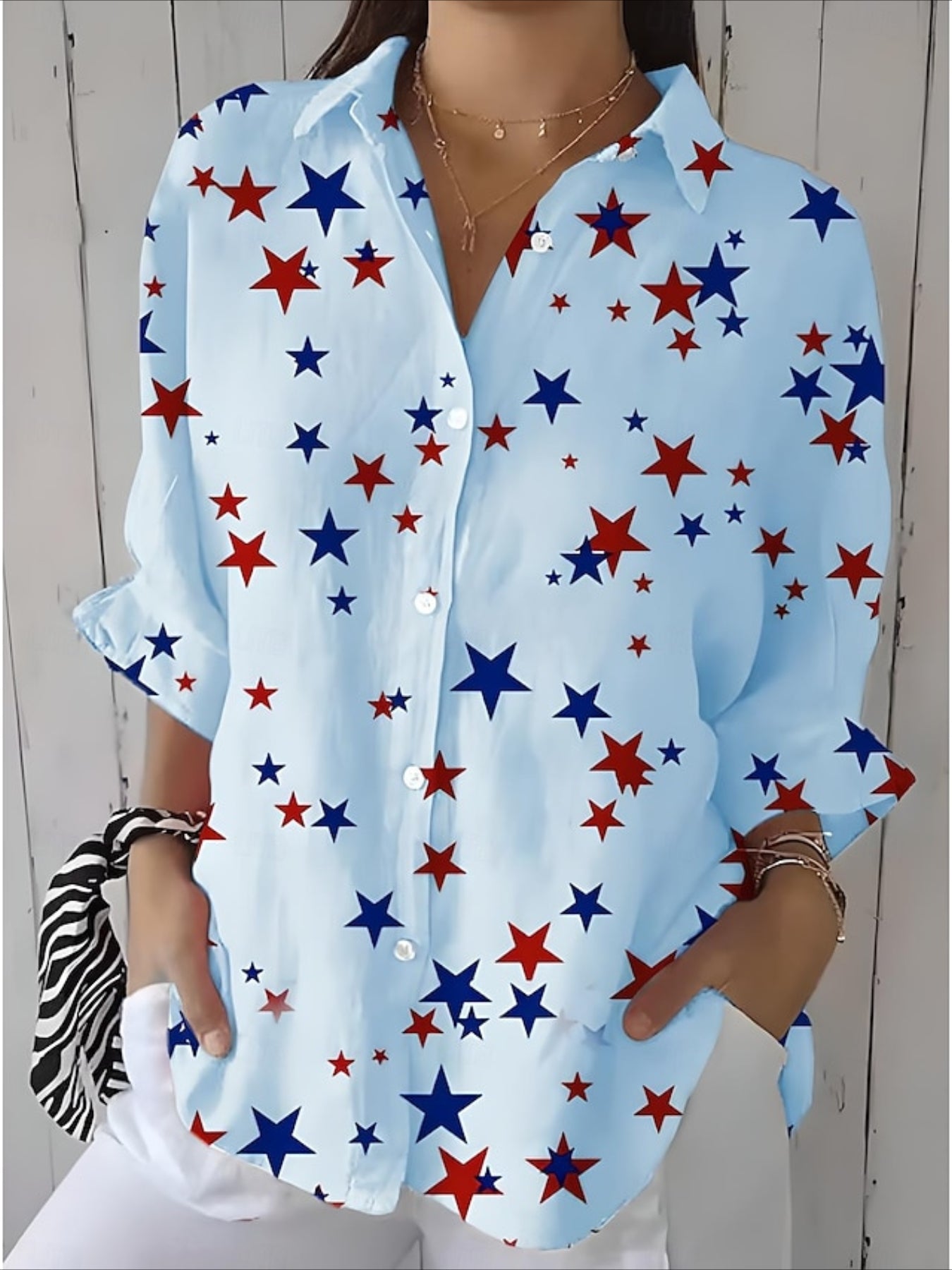 Graphic Flag Star Vintage Tropical Daily Long Sleeve Shirt