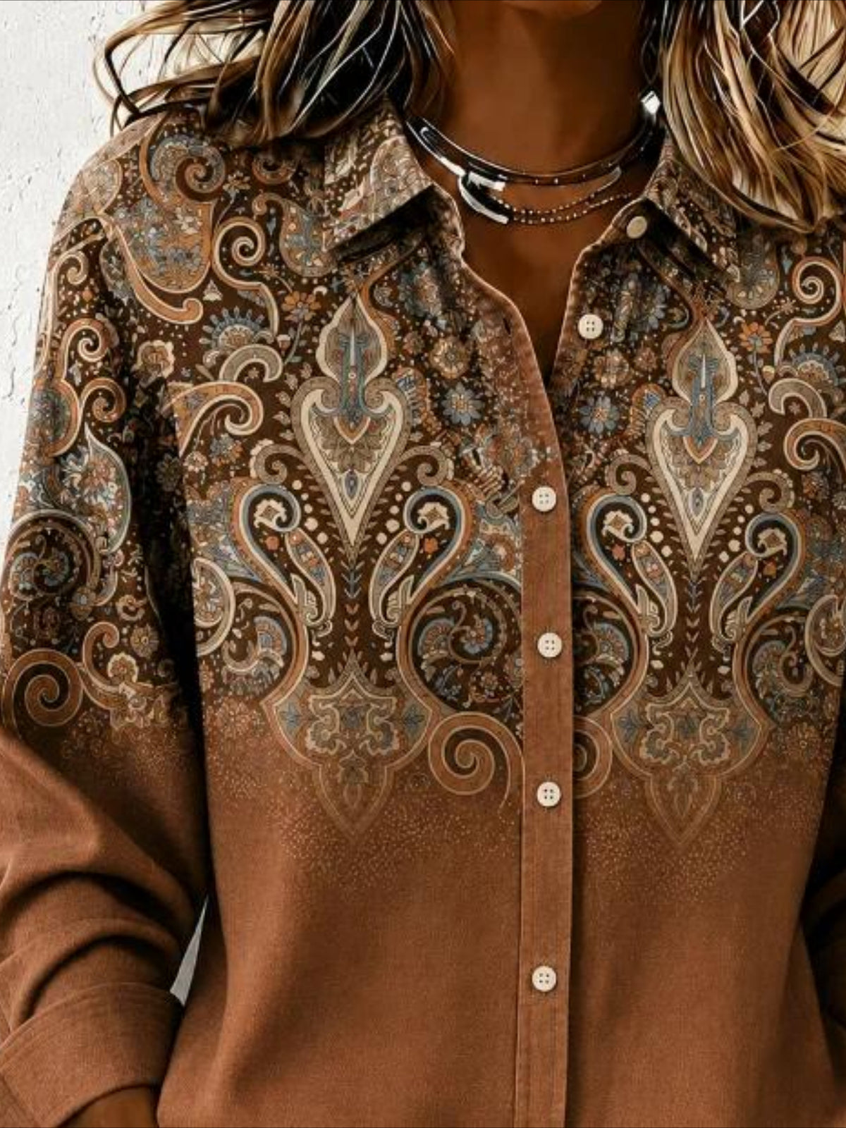 Ethnic Patterns Long Sleeve Plain Regular Micro-Elasticity Regular Fit Shirt
