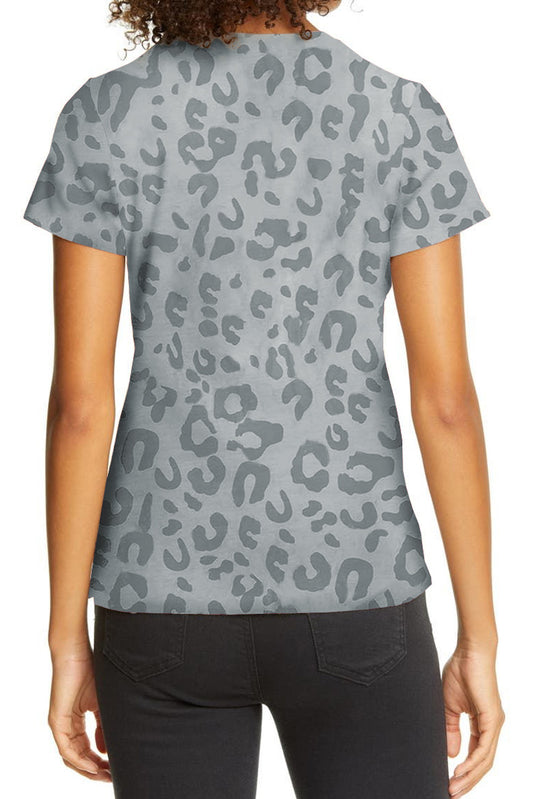 Gray Animal Print Crew Neck T Shirt