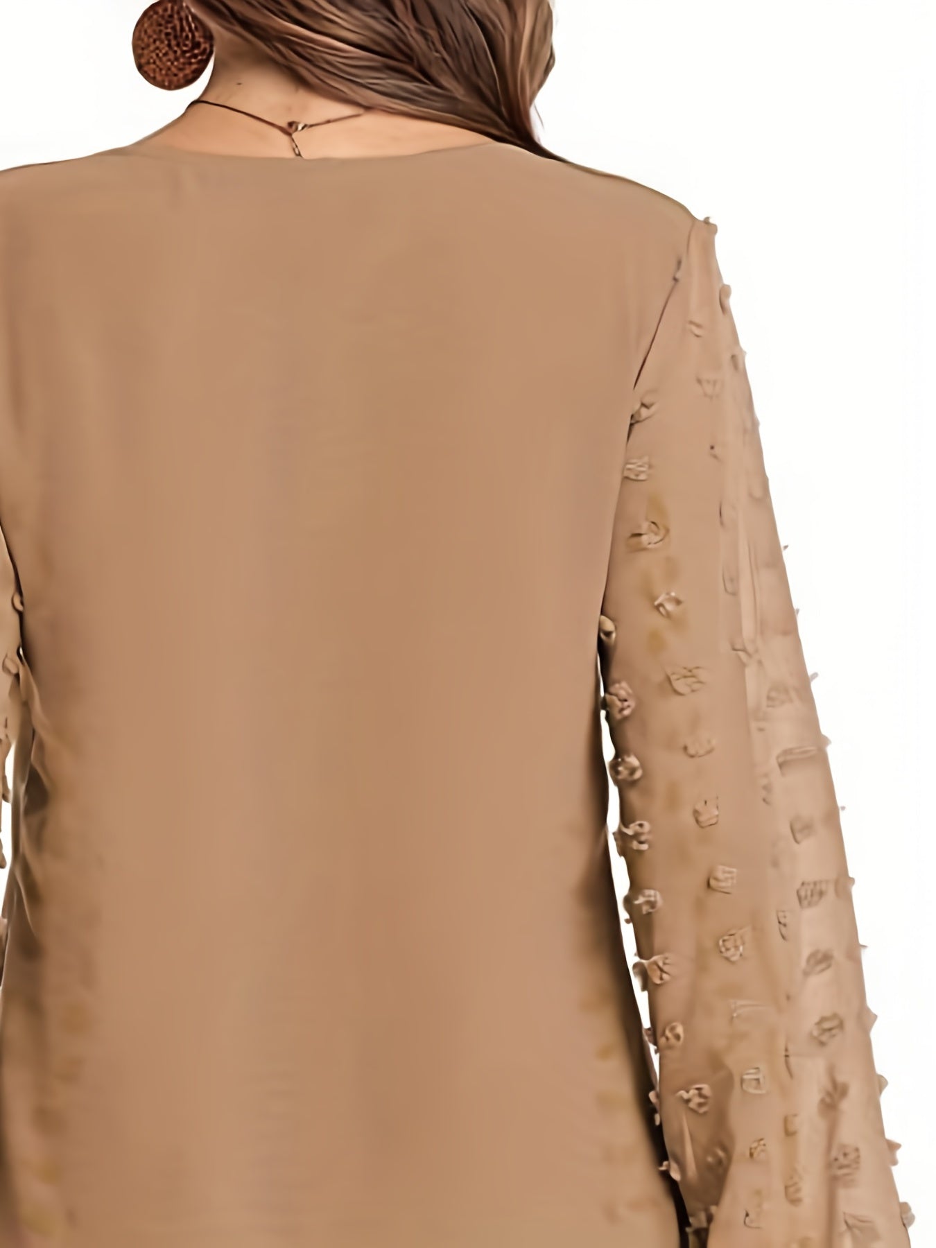 Swiss Dot Sleeve Shirt, Casual V Neck Solid Shirt