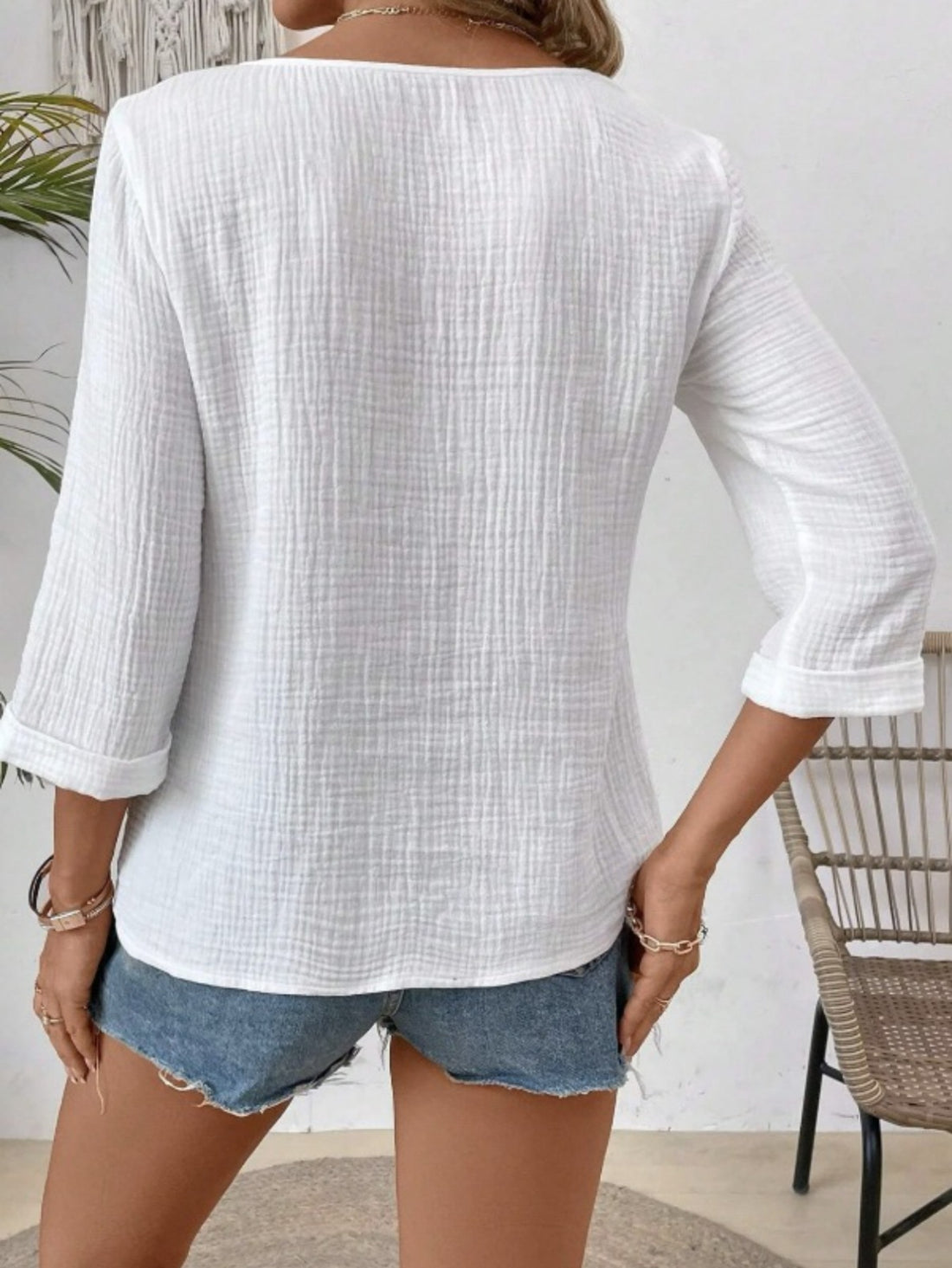 Notched Striped Simple Shirt