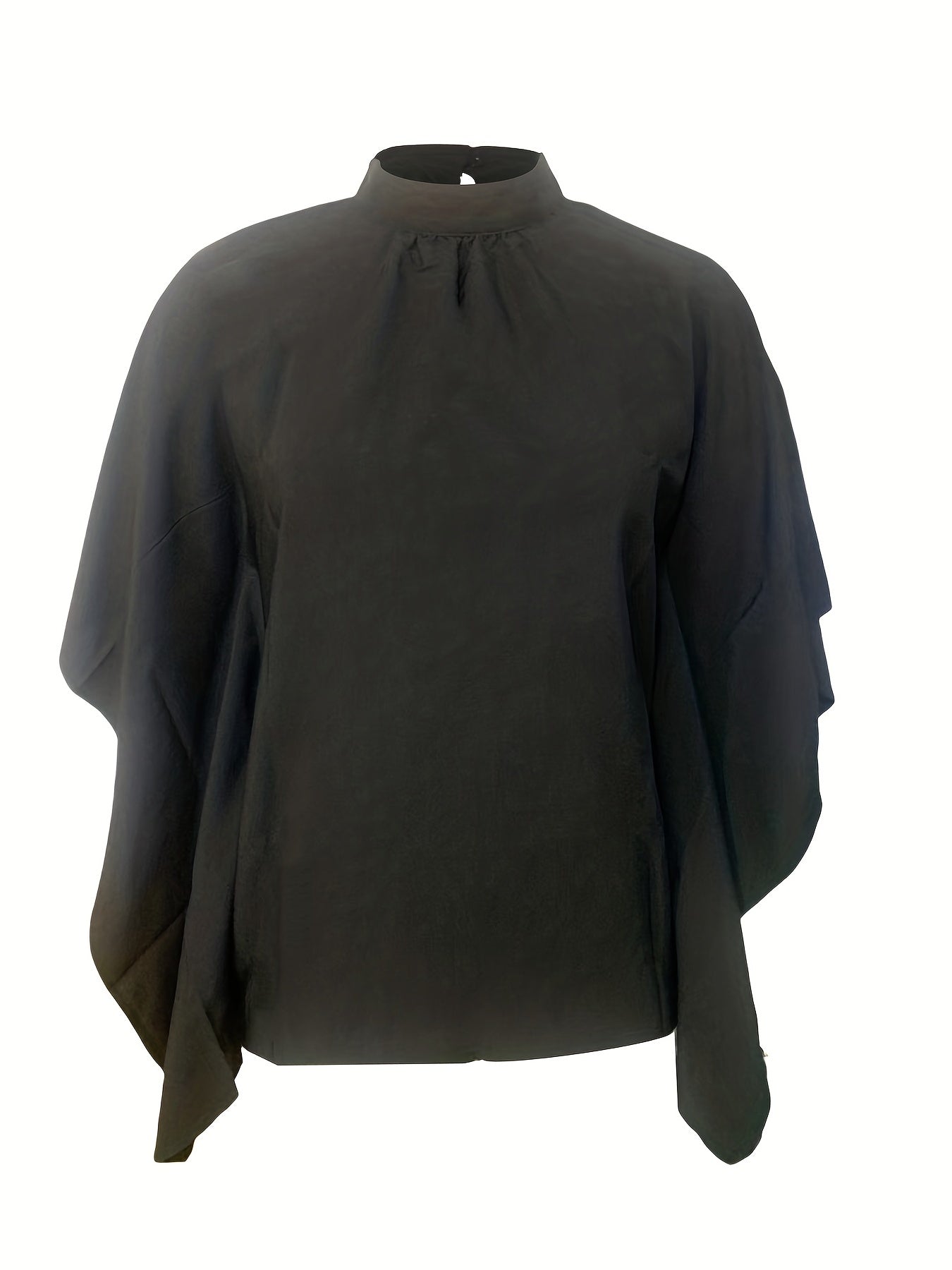 Asymmetrical High Neck Batwing Sleeve Shirt, Letter Print Elegant Summer Stretchy Shirt