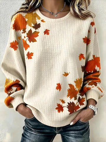 Casual Crew Neck Maple Leaf Sweatshirt