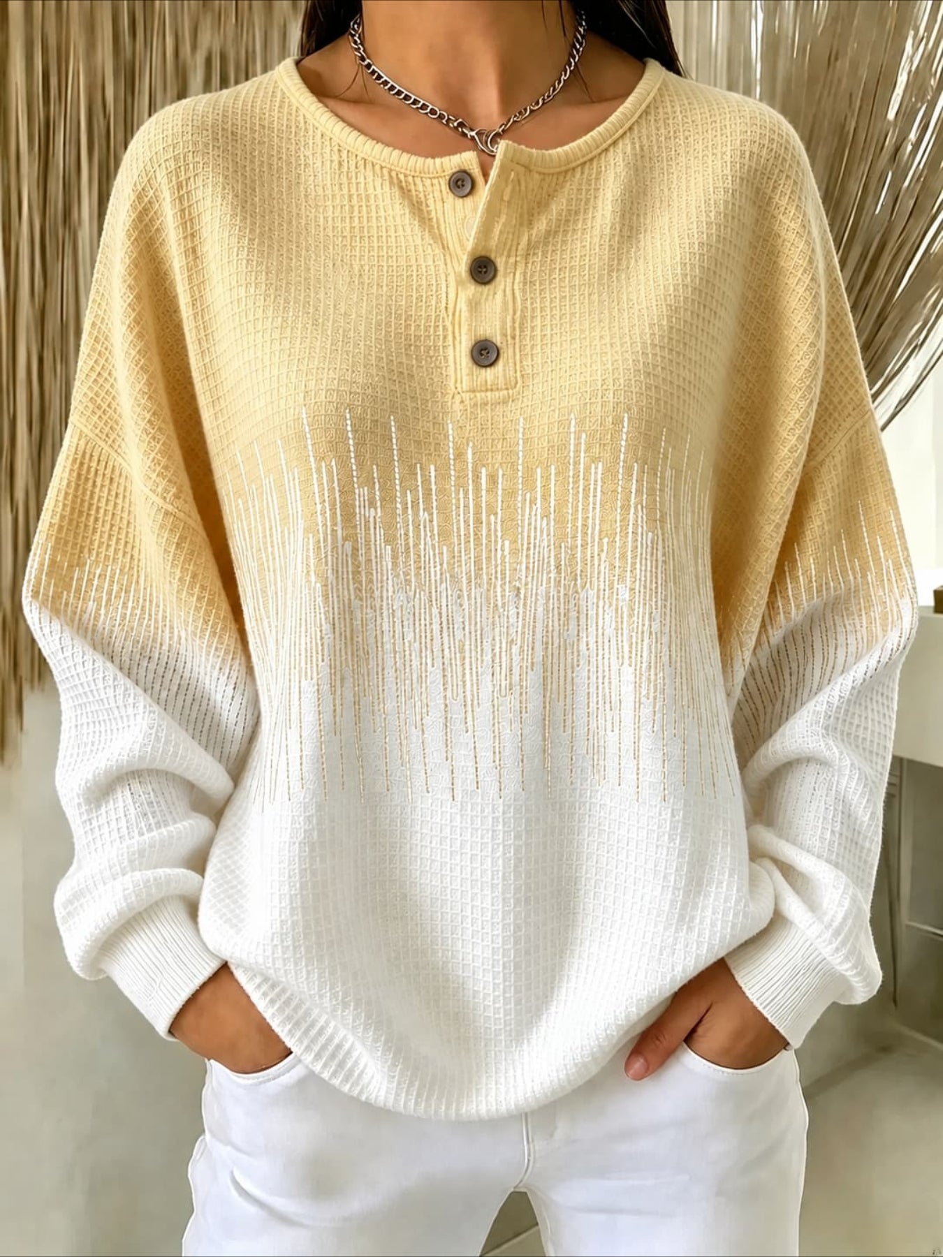 Abstract Henley Collar Casual Spring/Fall Long Sleeve Sweatshirt
