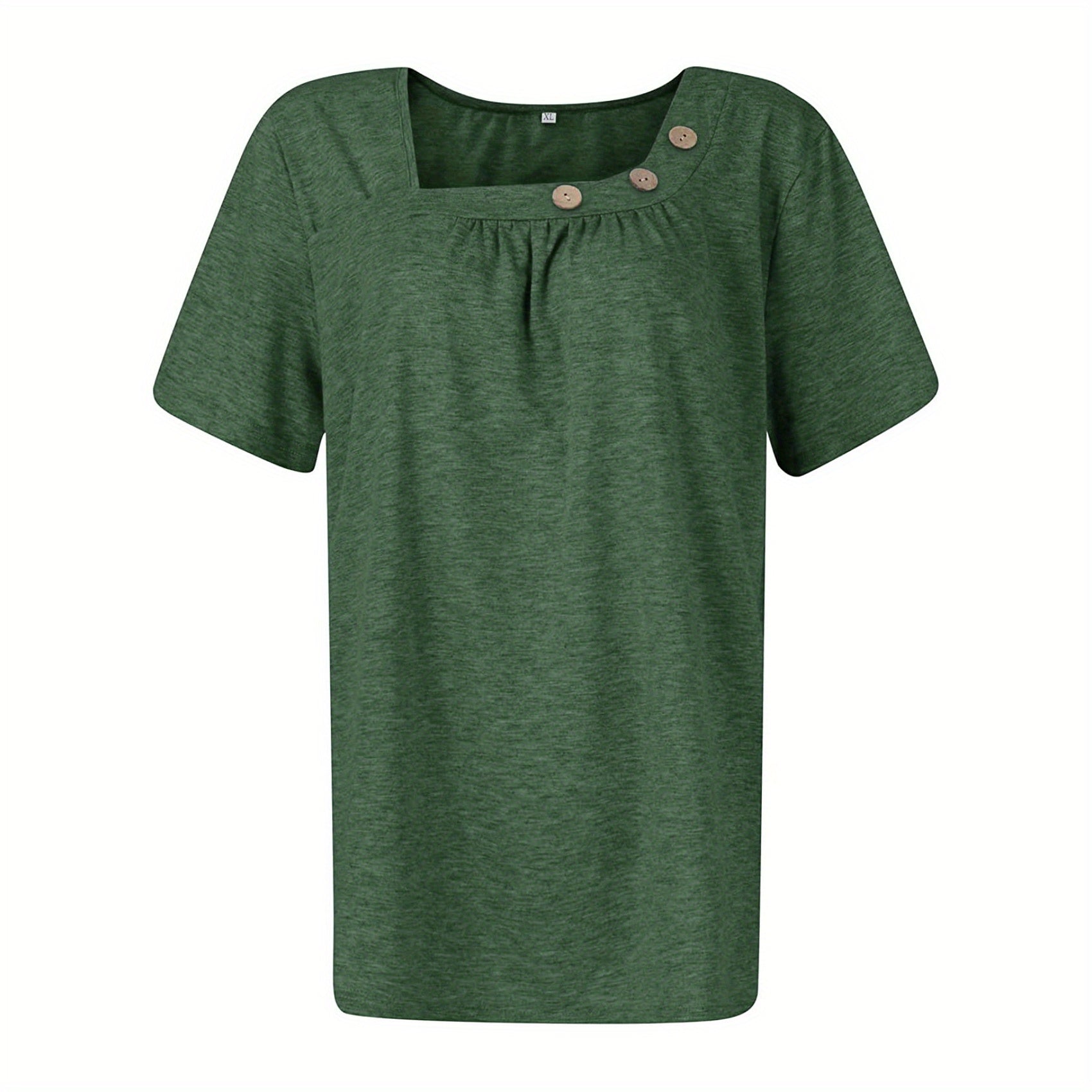 Ruched Solid Blouse, Casual Asymmetrical Short Sleeve Blouse