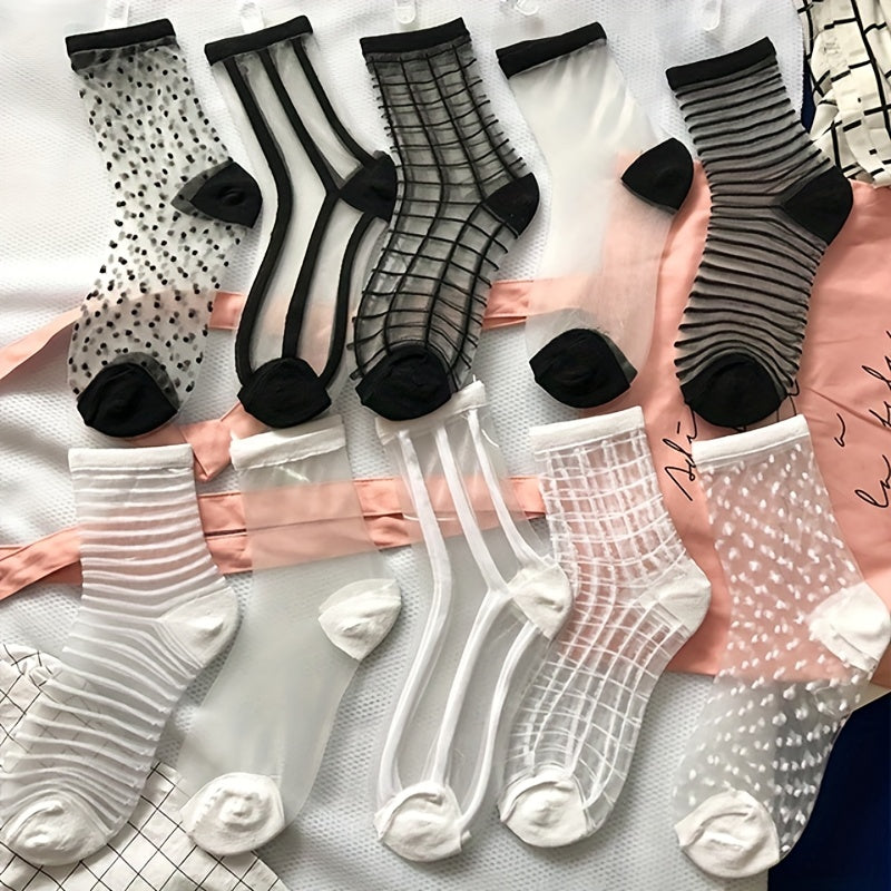 5 Pairs Sheer Mesh Socks, Lightweight & Breathable Mid Tube Socks