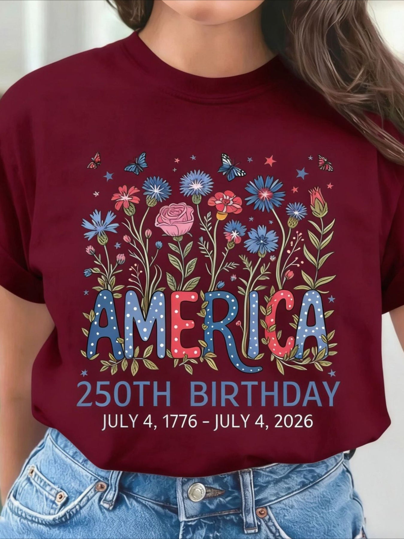 Vintage Floral Crew Neck Short Sleeve T-shirt
