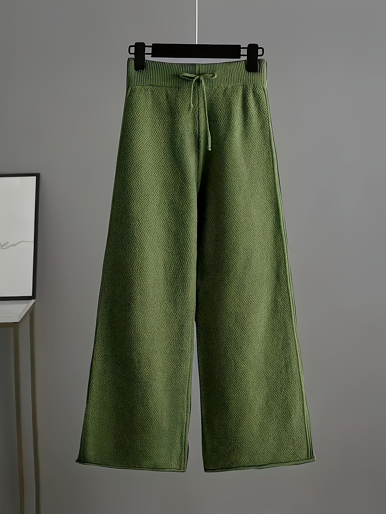 Solid Color Round Neck Sweater & Wide-Leg Pants Two-Piece Set