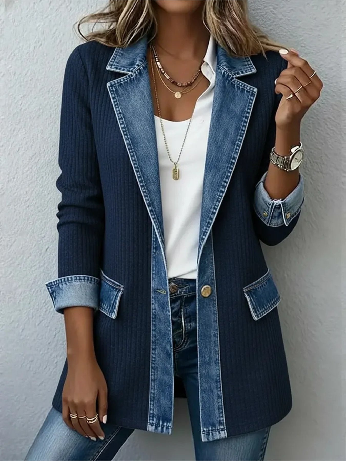 Elegant Slim Long Sleeve Splicing Jacket
