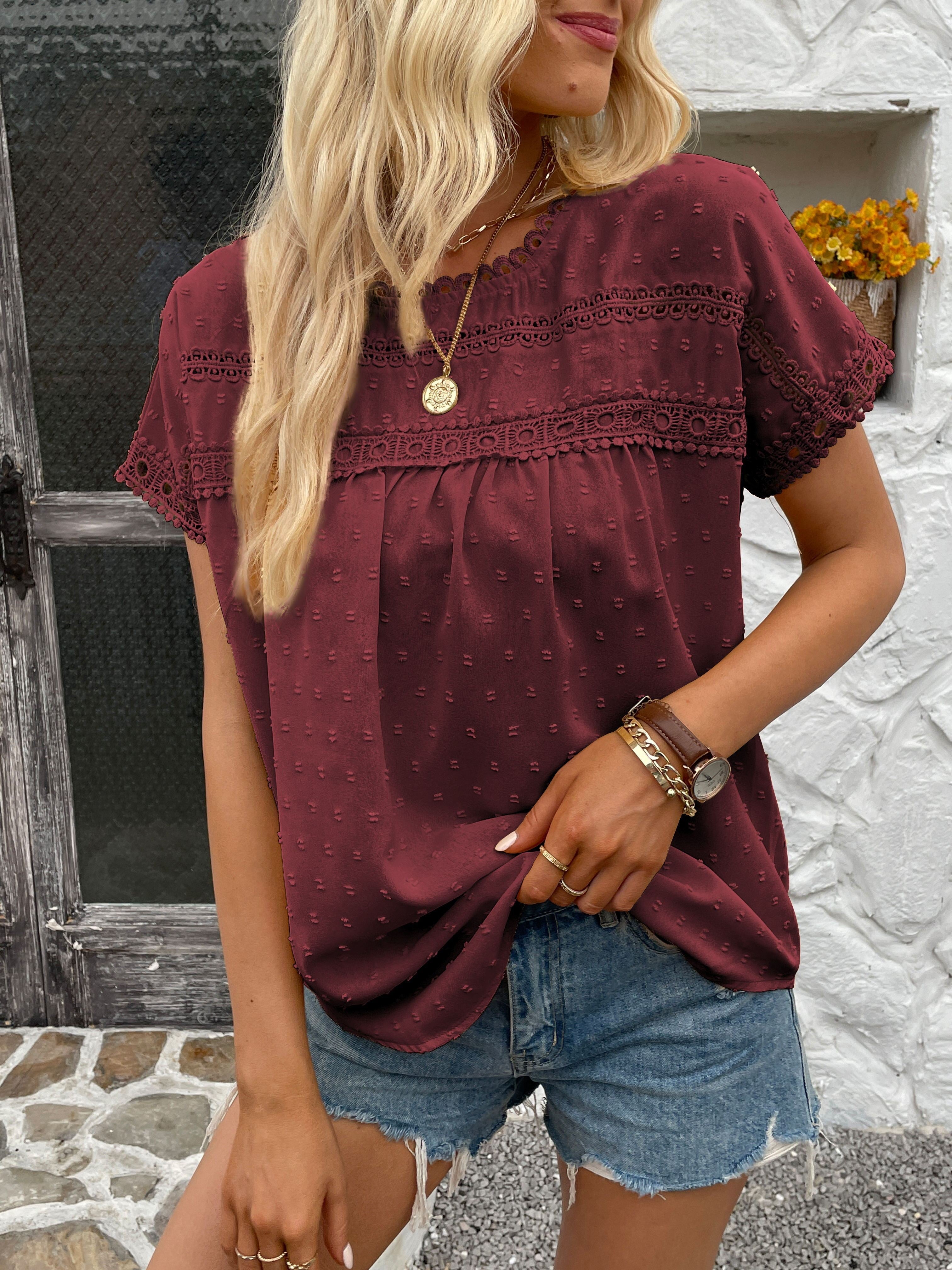 Women's Swiss Dot Embroidered T-Shirt, A Stylish and Comfortable Everyday Top