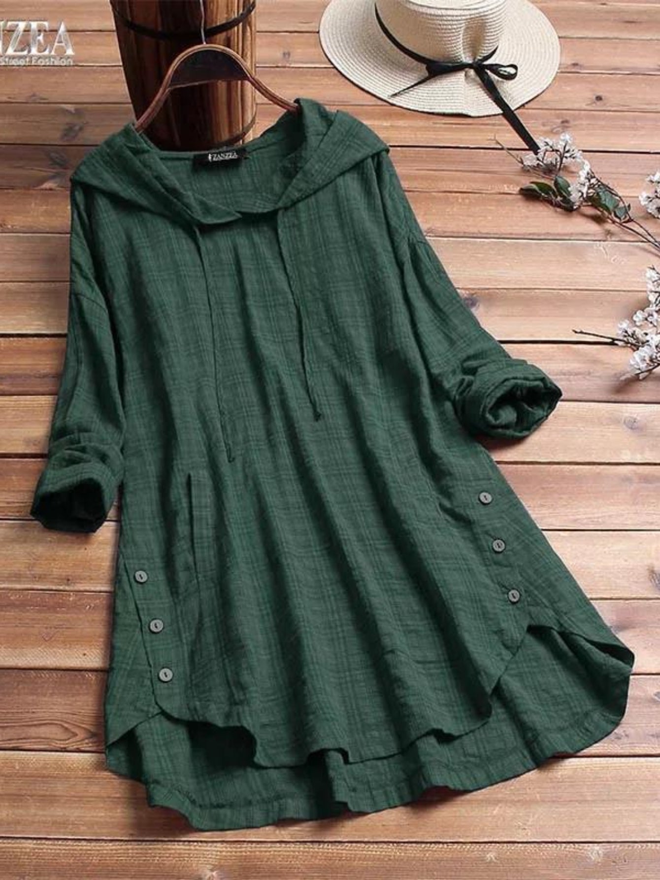 Elegant Hooded Plaid Blouse for Women - Long Sleeve Shirt with Drawstring Detail