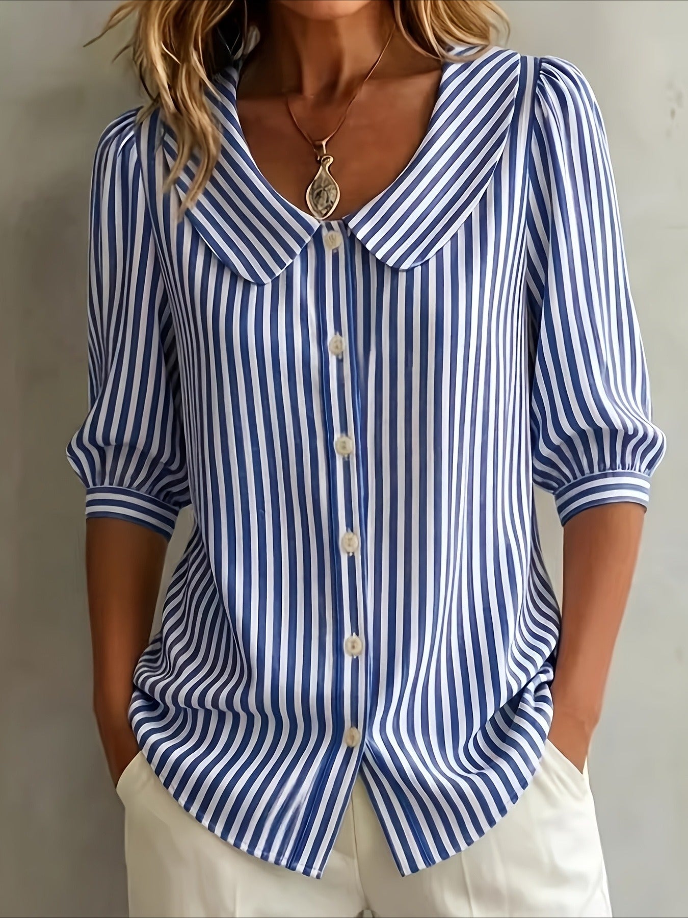 Short Sleeve Striped V-Neck T-Shirt