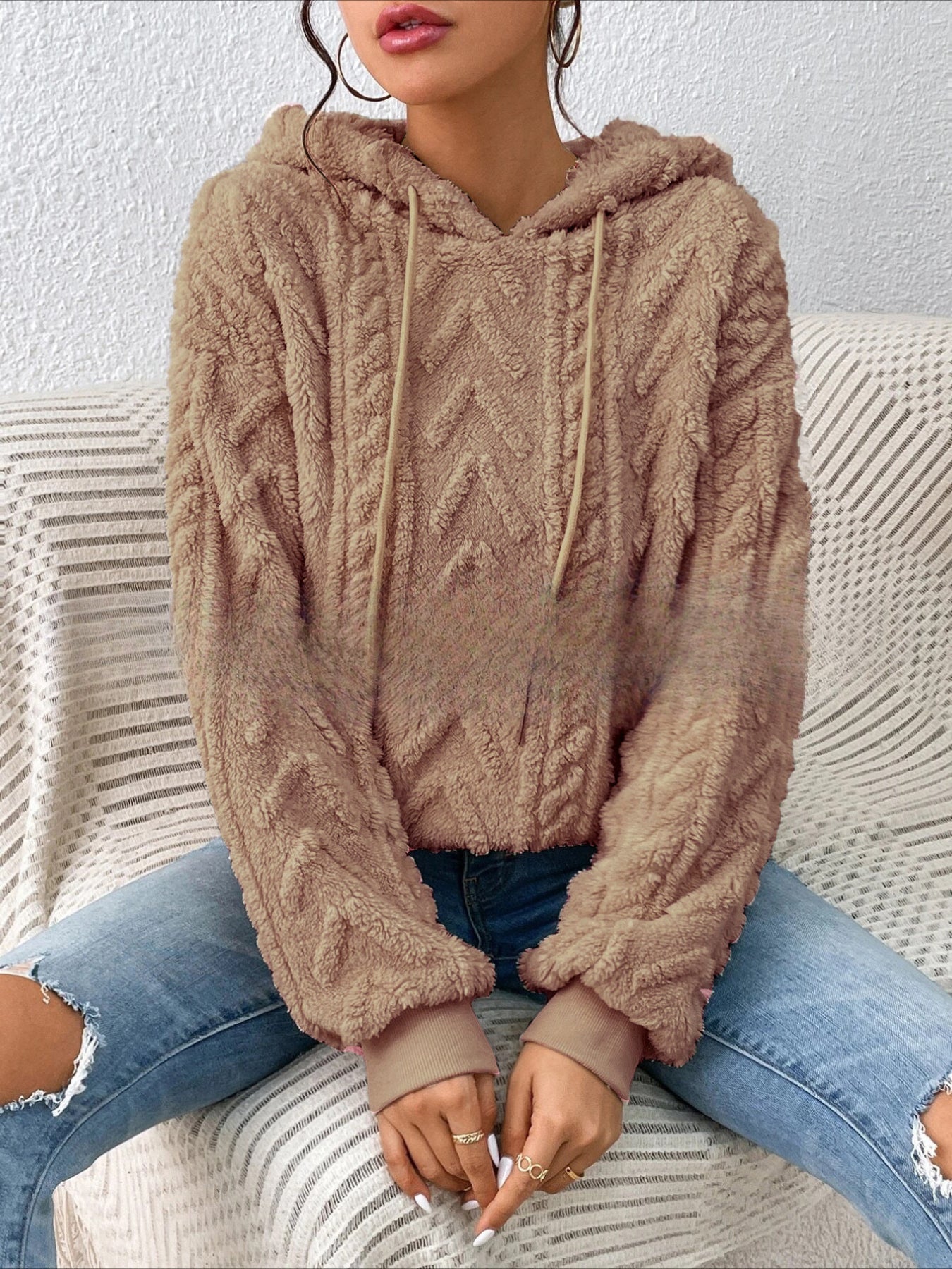 Cozy Fleece Hoodie - Soft Medium Stretch Polyester, Long Sleeve Drawstring, Machine Washable