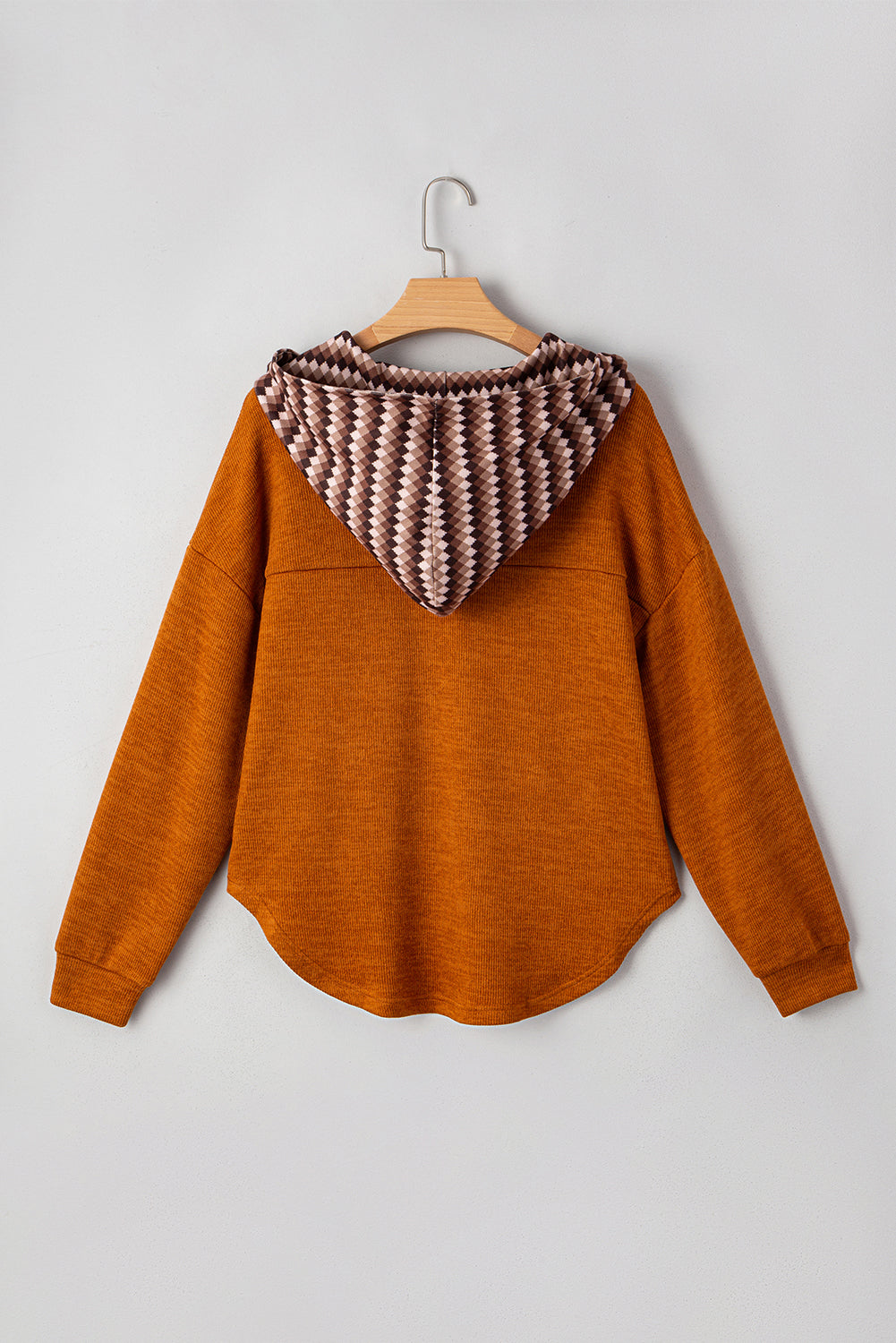 Straw Yellow Contrast Plaid Hood Patchwork Chest Pocket Henley Top