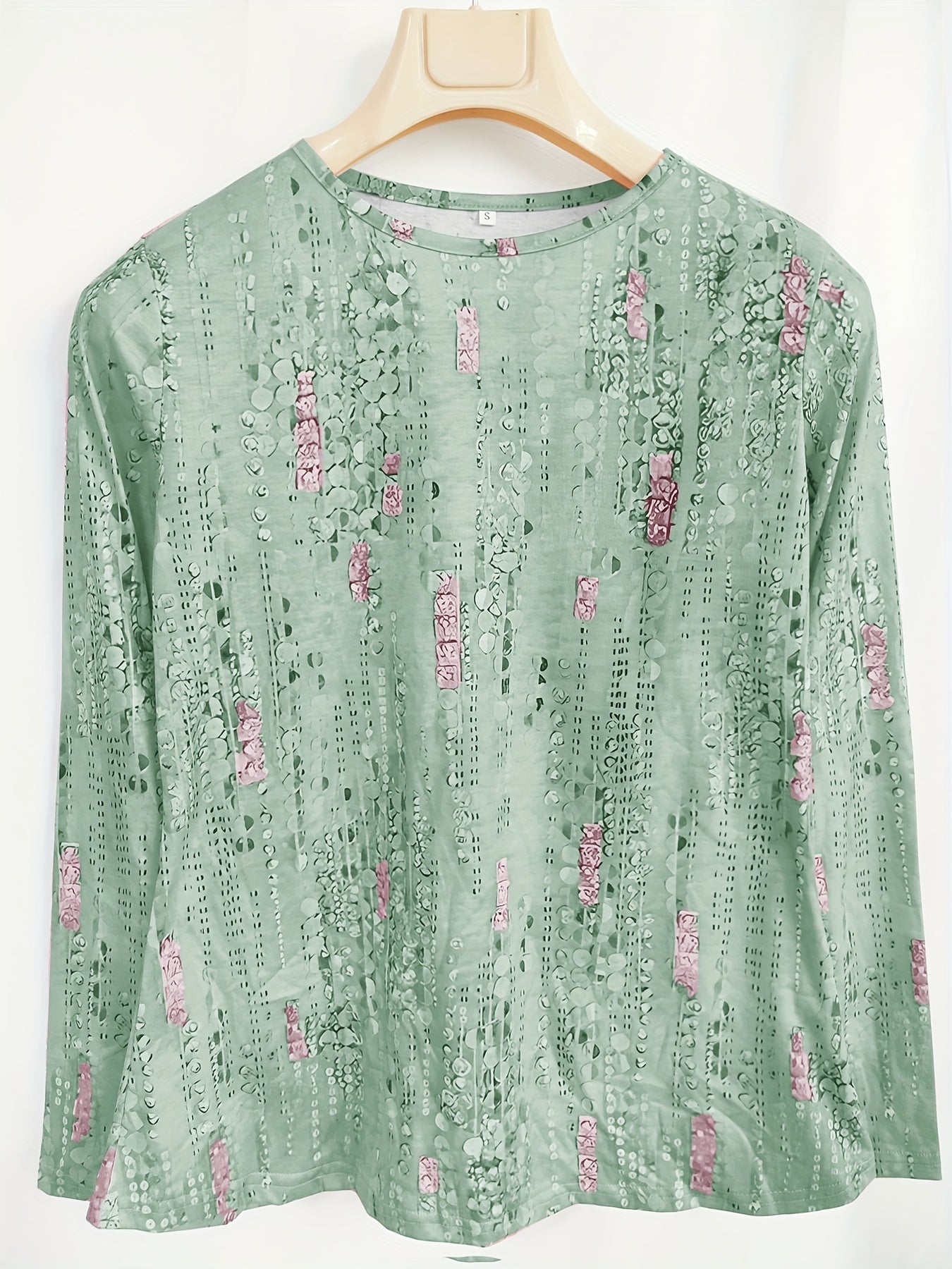 Allover Print Crew Neck T-Shirt, Casual Long Sleeve T-Shirt