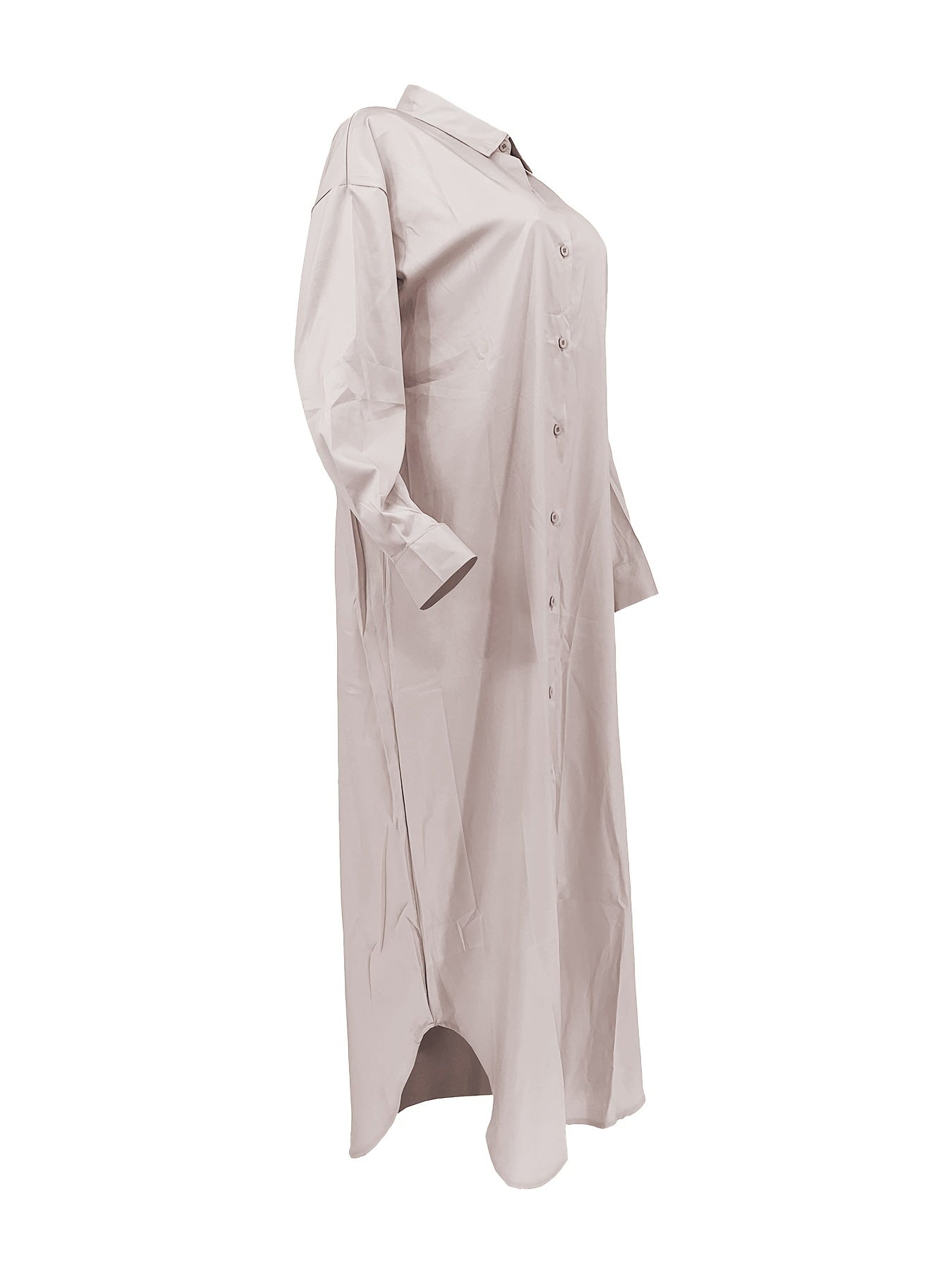 Longline Button Front Shirt, Casual Long Sleeve Shirt