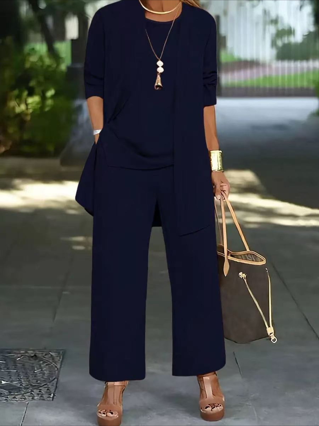 Plain Split Joint Matching Outfit Commuting Long Sleeve Casual Multi-Piece Matching Set