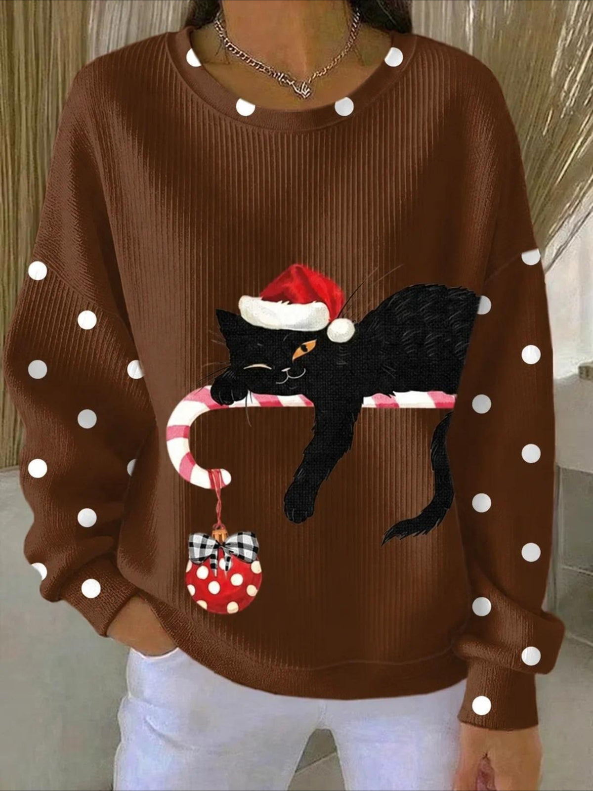 Polka Dots Casual Printing Loose Crew Neck Regular Fit Sweatshirt