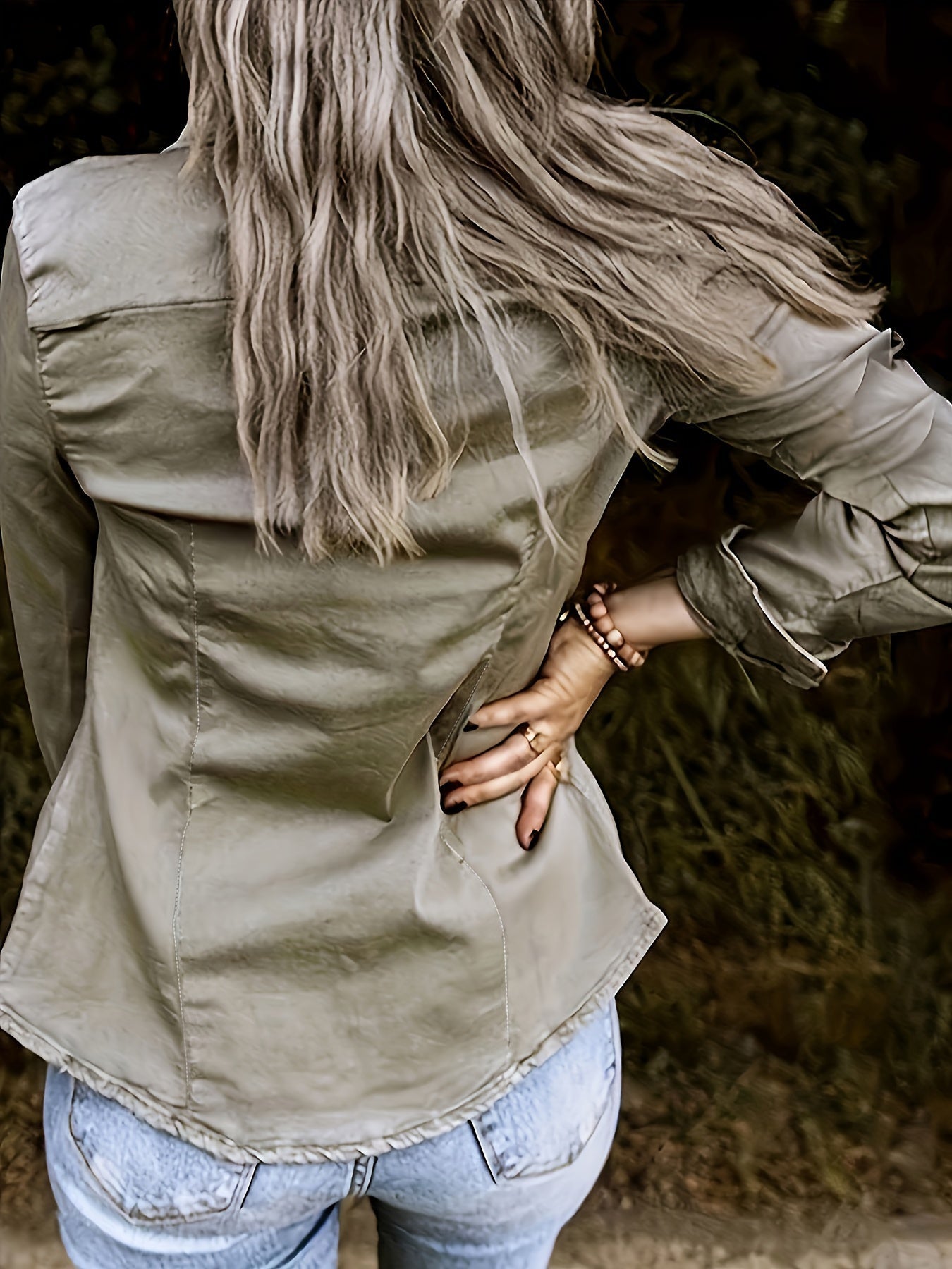 Stylish Denim Safari Top, Button Up Ruched Trim Long Sleeve Collared Shirt, Casual Light Jacket Tops
