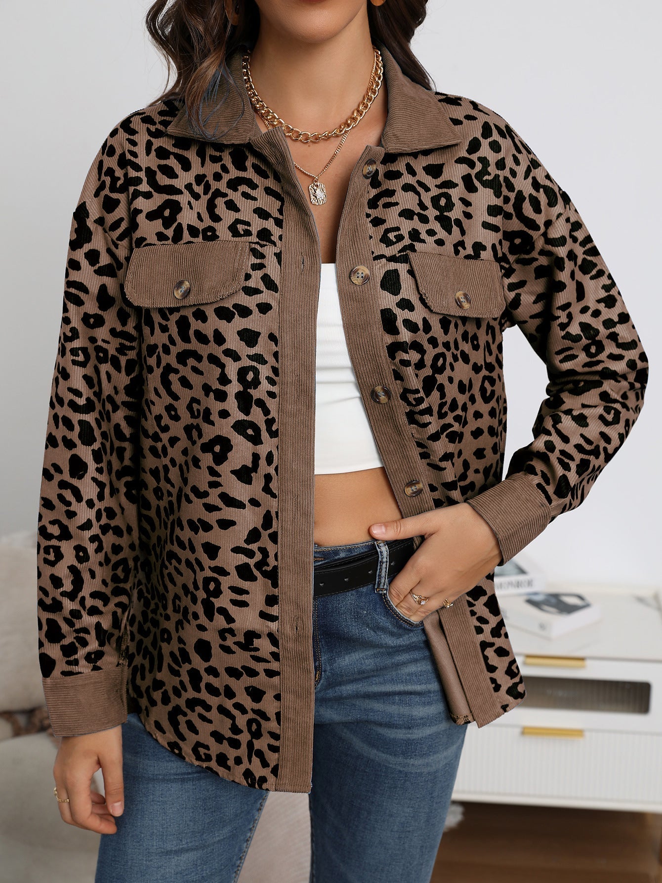 Women's Leopard Print Shacket Jacket - Stylish and Comfortable Outerwear