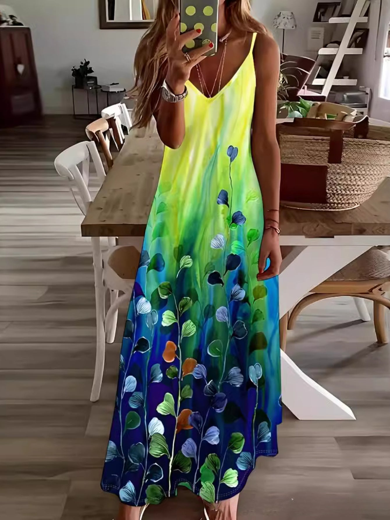 Ethnic Geo Print Cami Dress, Vacation Style Sleeveless A-line Maxi Slip Dress