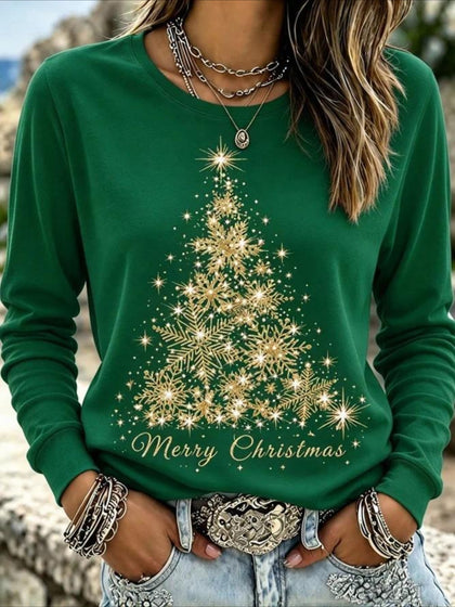Christmas Long Sleeve Crew Neck Casual Spring/Fall Tee T-shirt
