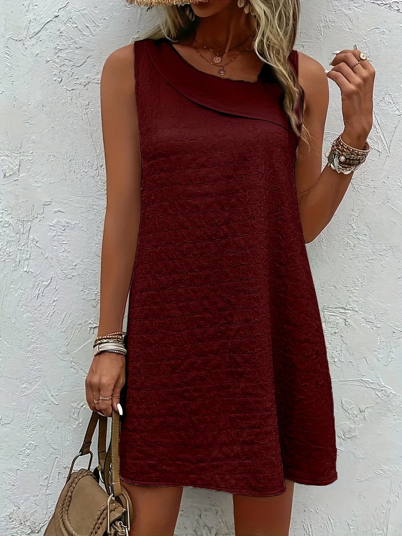 Loose Mini Tank Dress, Sleeveless Casual Dress